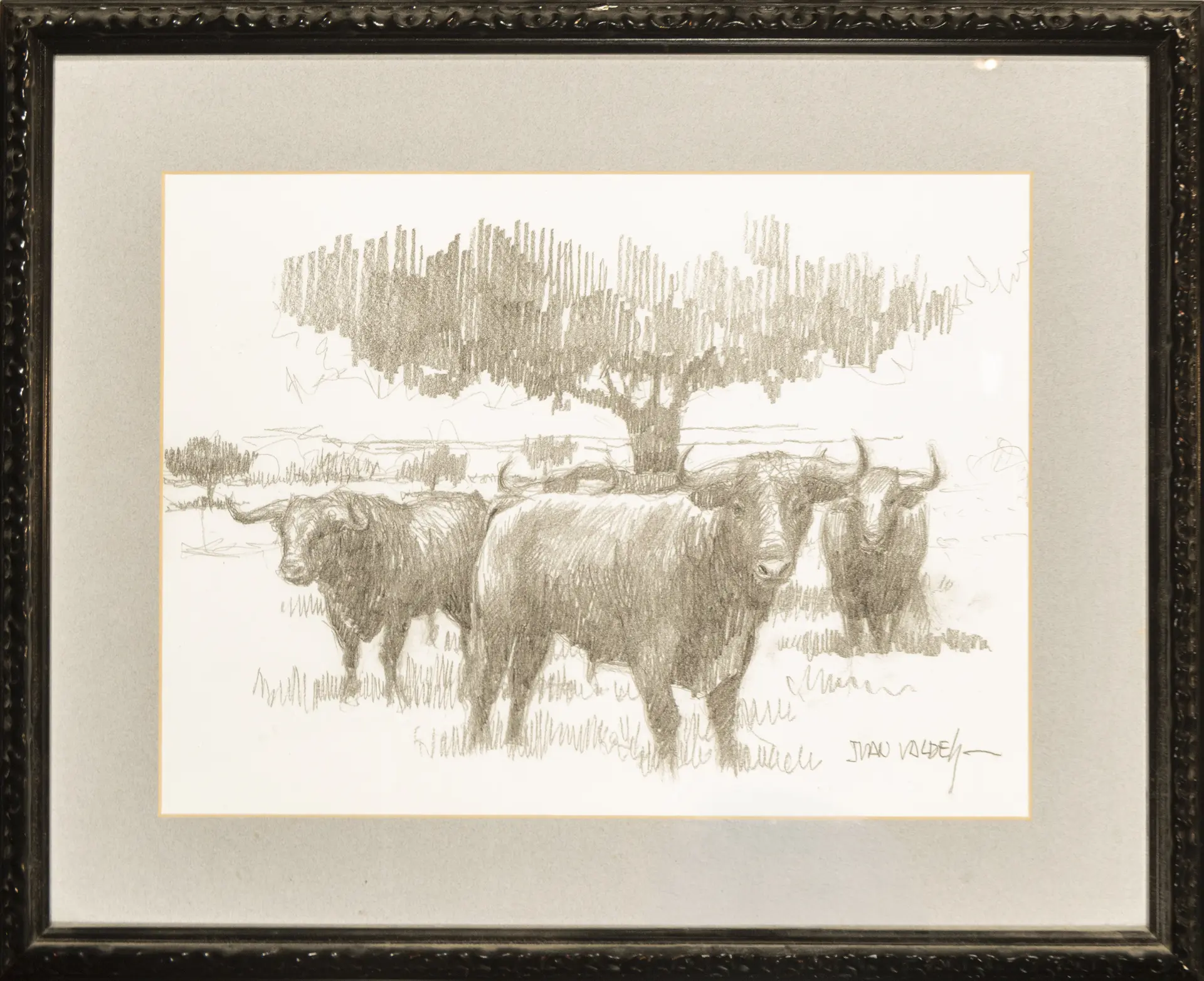 In the Dehesa, signed Juan Valdés, Spanish School, 20th Century
