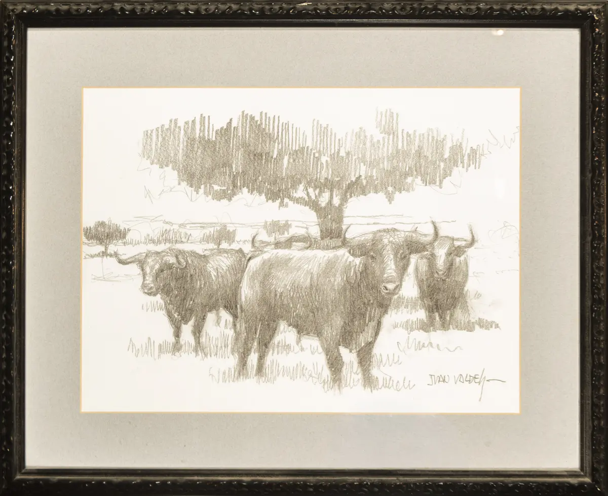 In the Dehesa, signed Juan Valdés, Spanish School, 20th Century