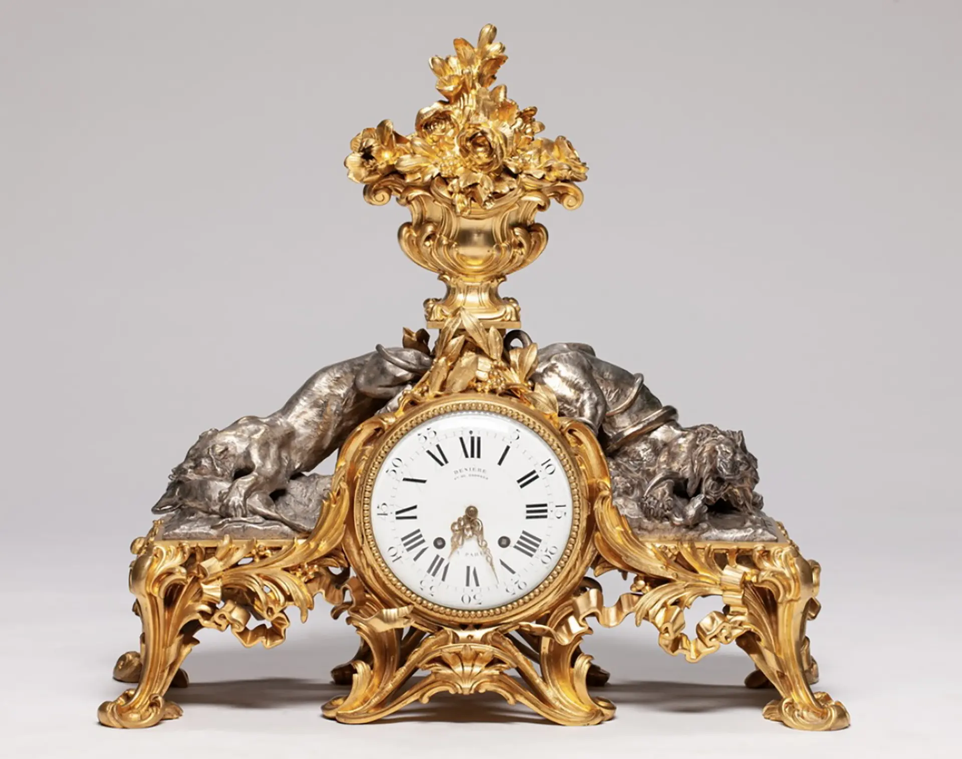 Denière double-faced Napoleon III-style mantel clock with hunting