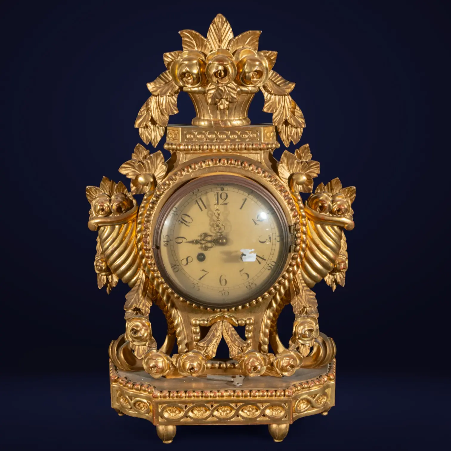 Swedish carved wooden table clock