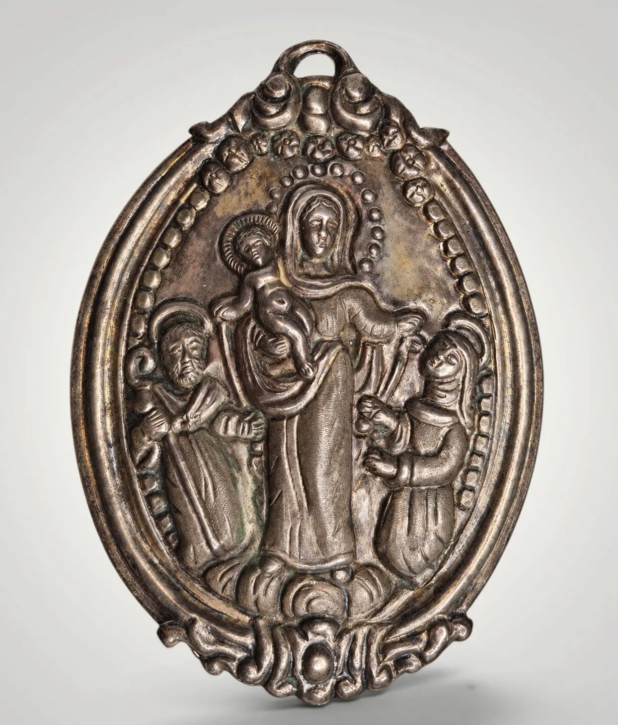 18th century Italian silver devotional plaque with Madonna and Child.