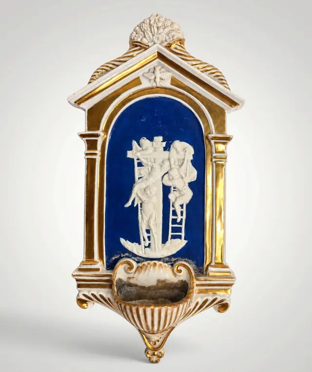 Rare Old Paris or Sevres type holy water font, 19th C