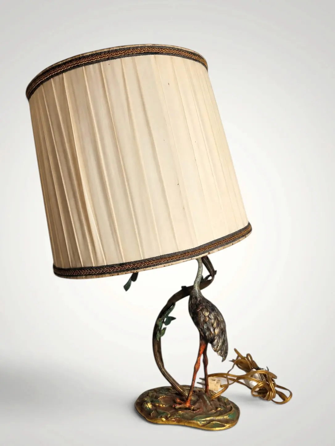 French 20th Century Art Nouveau Bronze Heron Lamp