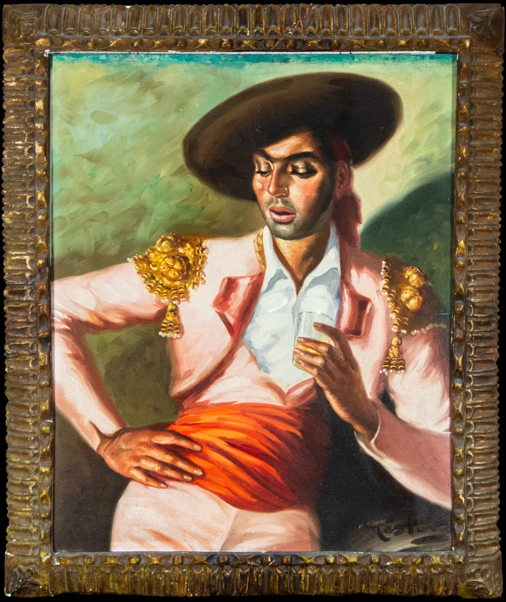 Portrait of a bullfighter. Signed. Spanish school. 20th century.