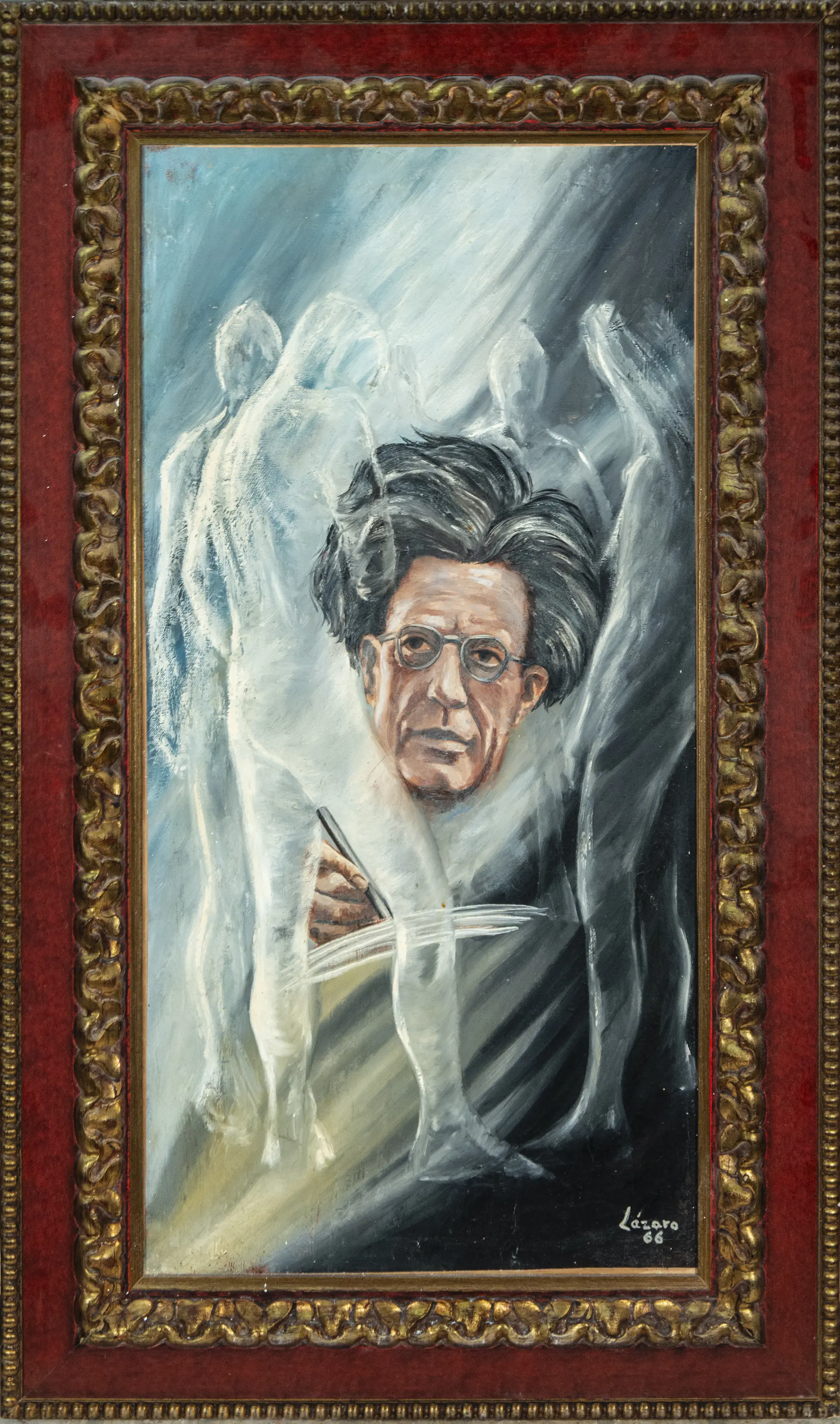 Allegorical portrait of a gentleman. Signed Lázaro. Spanish School.