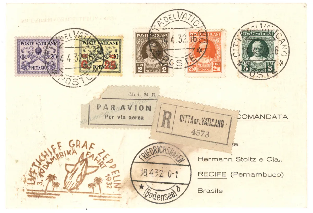 Zeppelin, 1932 3. South America flight, RARE postcard from Vaticane