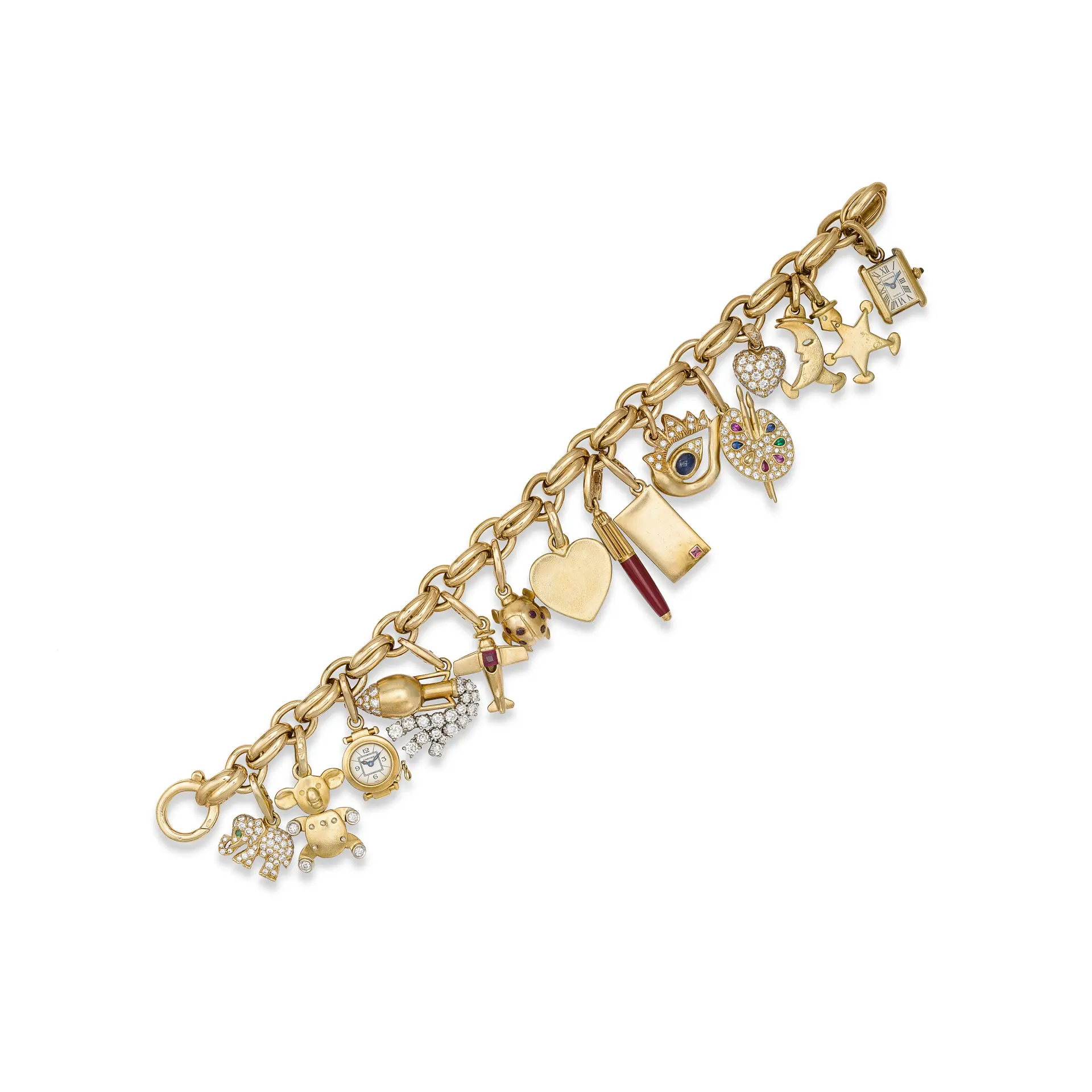 Multi-Gem and Enamel Charm Bracelet