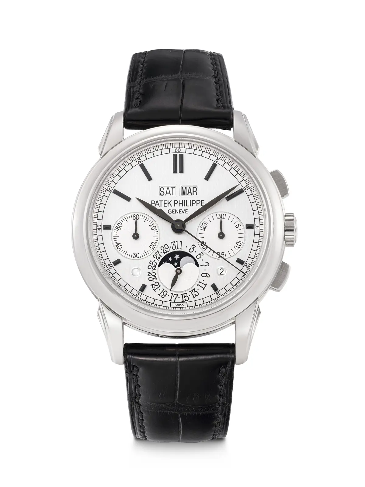 Patek Philippe. An 18K White Gold Perpetual Calendar Chronograph Wristwatch