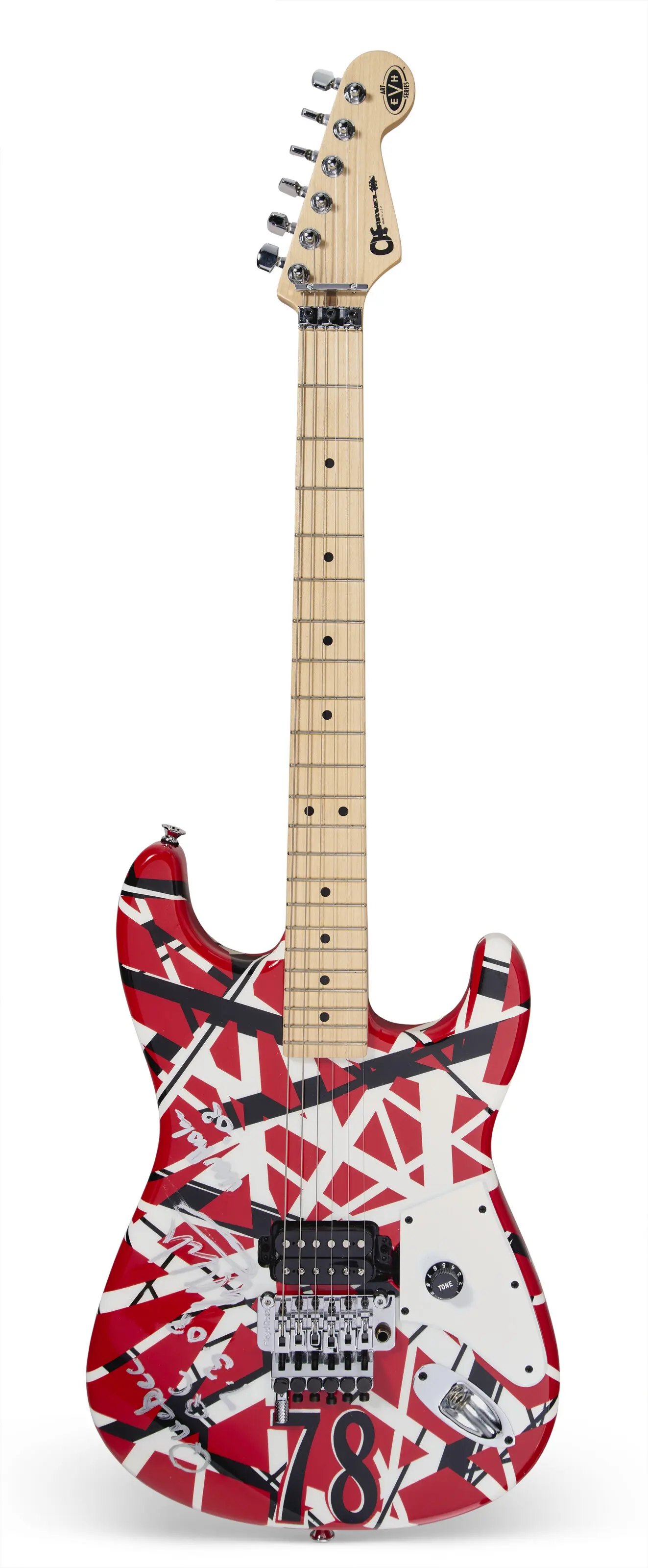 EDDIE VAN HALEN: A SIGNED AND STAGE-PLAYED CHARVEL EVH ART SERIES GUITAR