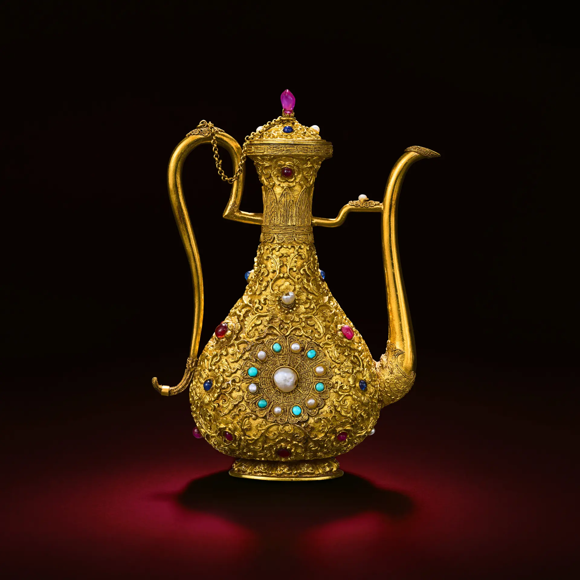 A Magnificent Imperial Embellished Gold Ewer and Cover