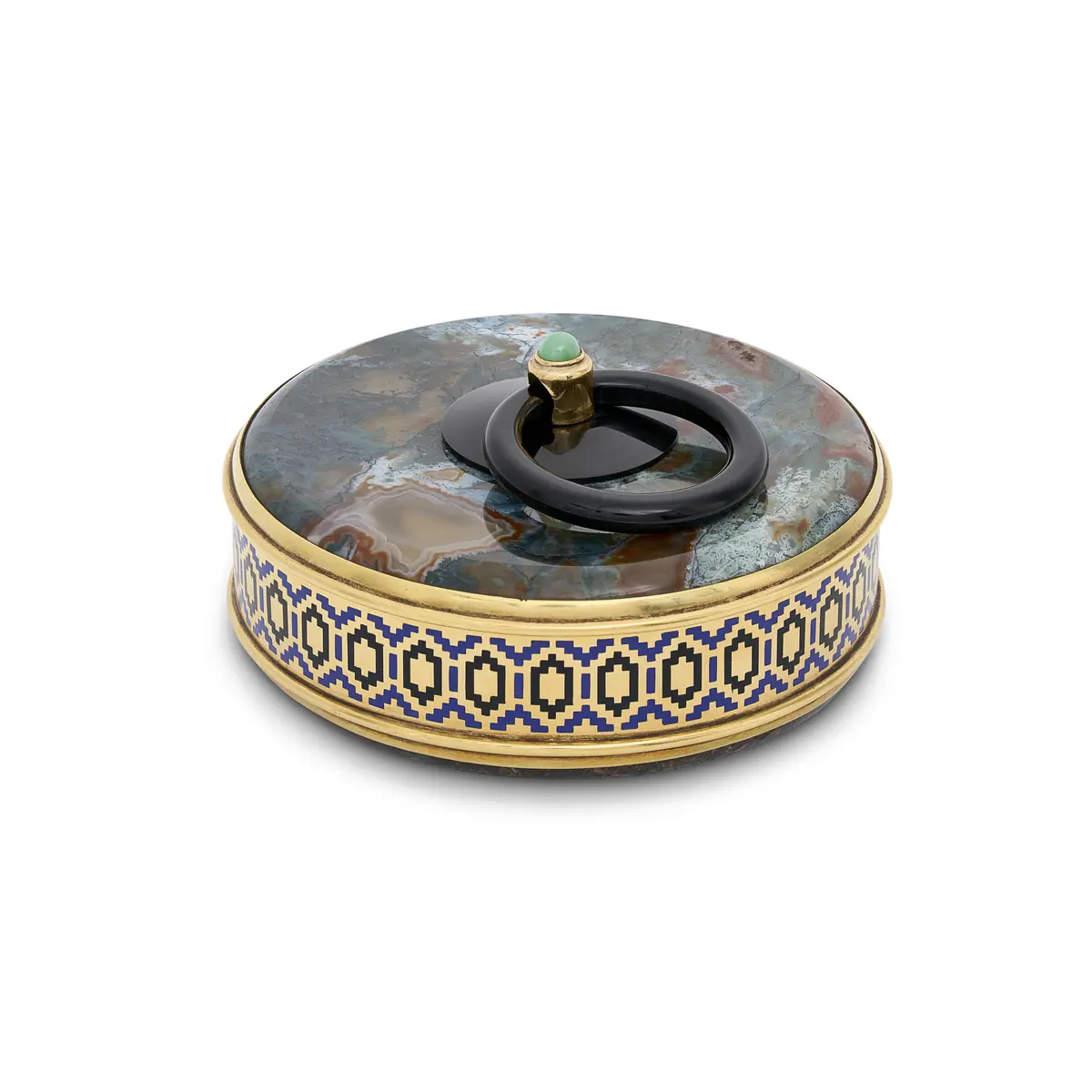 Théodule Bourdier Art Deco Moss Agate, Jade, Onyx Bonbonnière