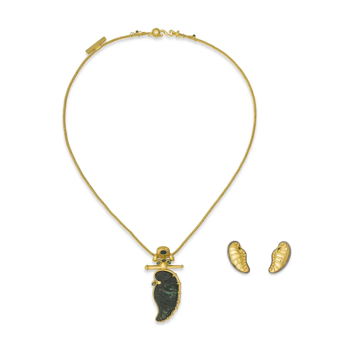 Marie Z Meunier Set of Bronze, Tourmaline, Green Gemstone and Diamond