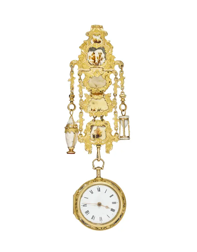 A George Ii Agate-Mounted Gold and Gilt Metal Chatelaine and Pocket Watch