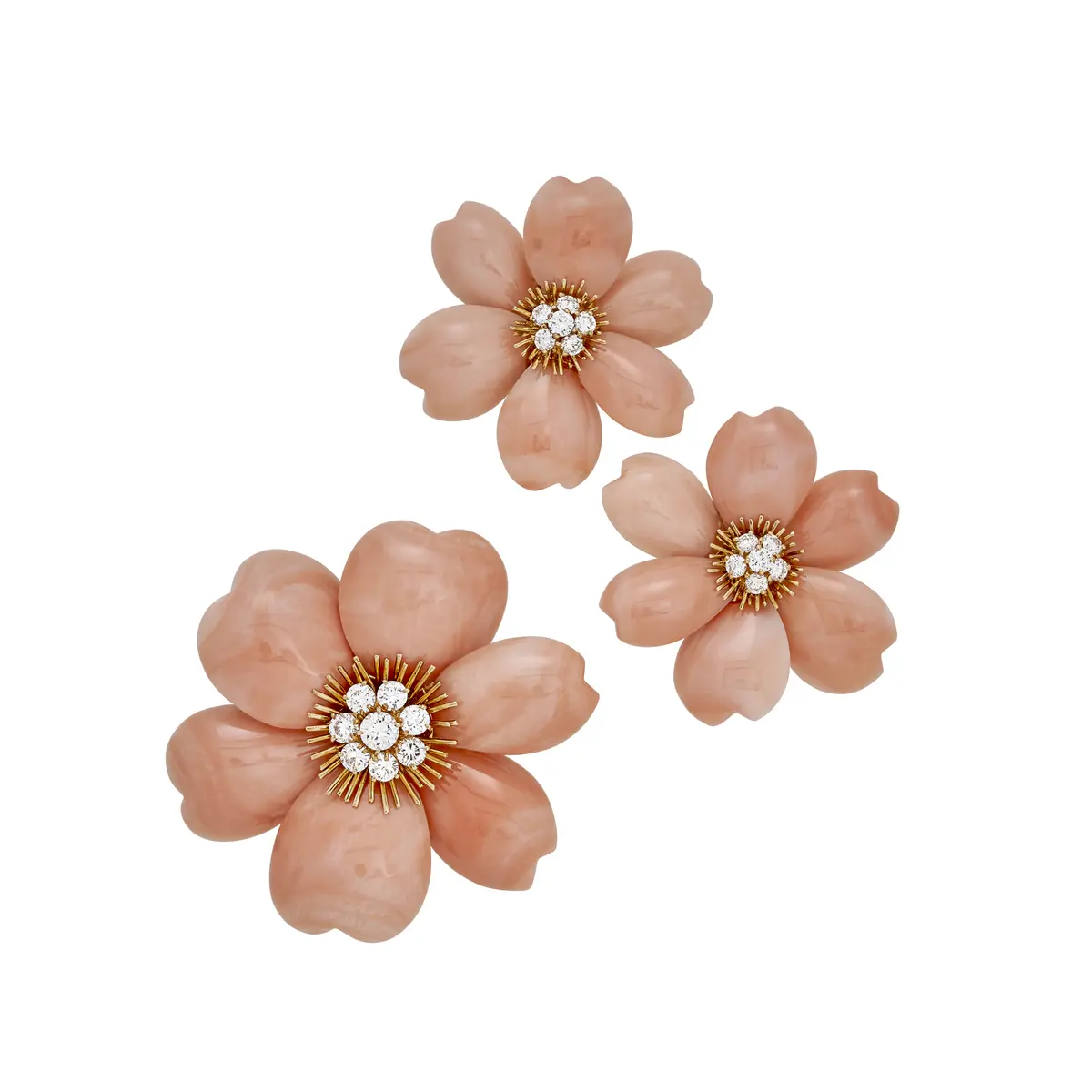 Van Cleef & Arpels Set of Coral and Diamond 'Rose De noël' Jewellery