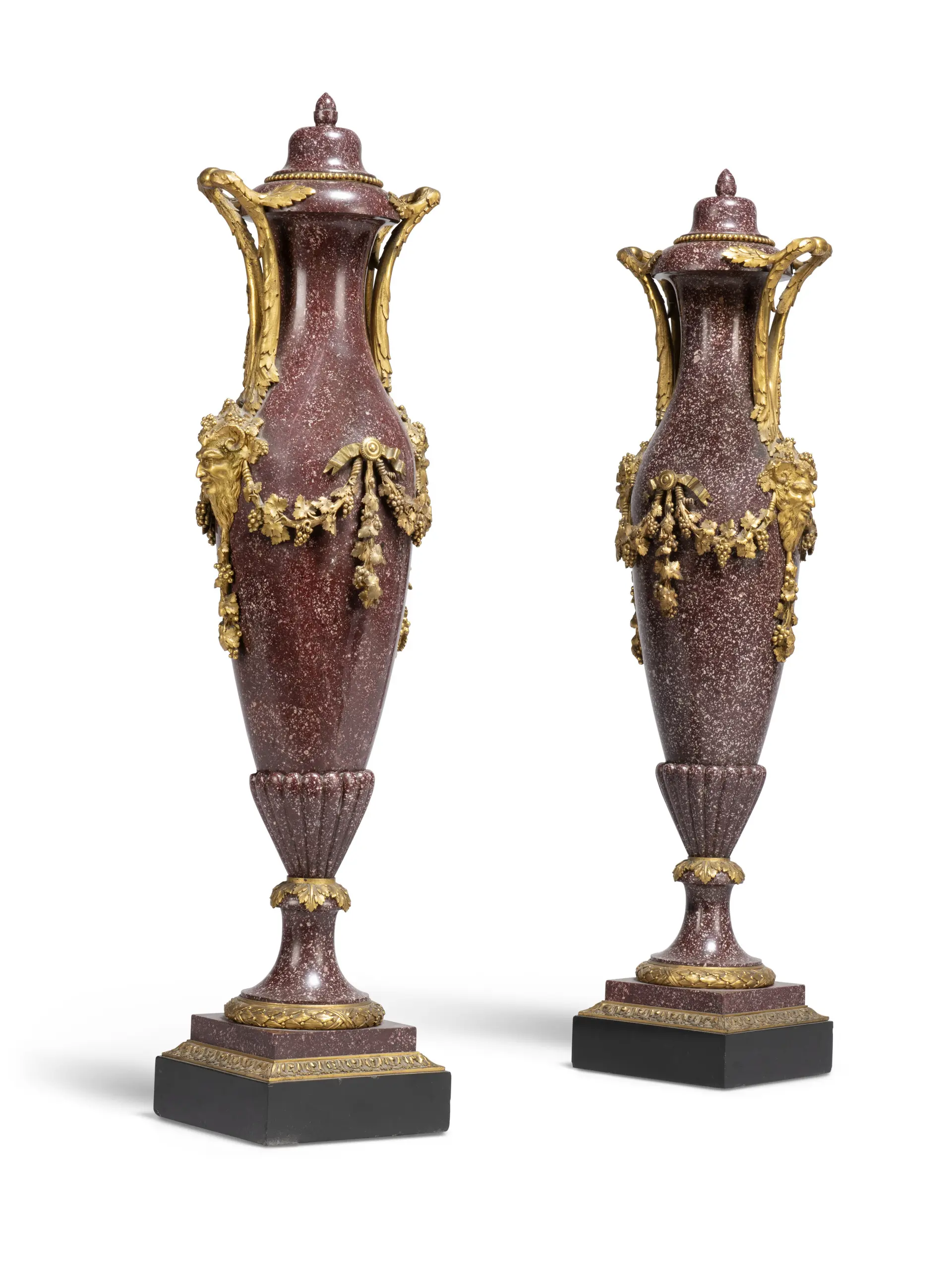 A Pair of French Ormolu-Mounted Porphyry Vases