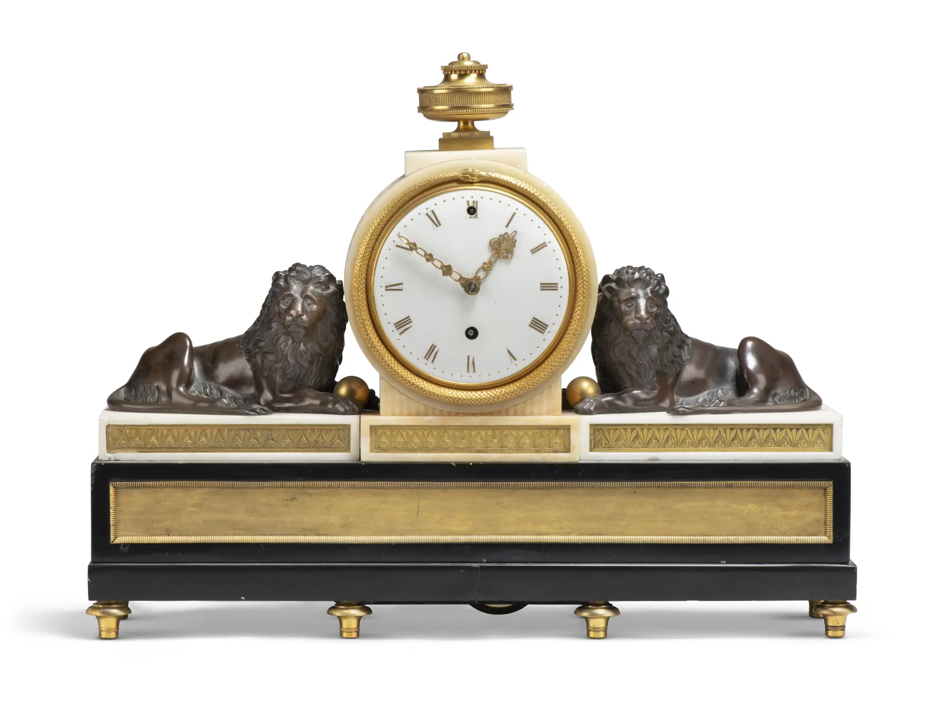 A George Iii Ormolu, Bronze and Marble Mantel Clock Timepiece