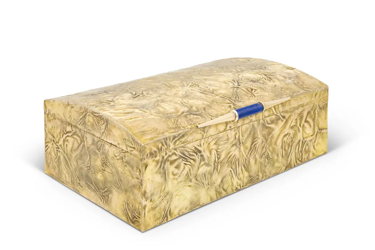 Cave À Cigares En or Et Lapis Lazuli D'époque Elisabeth Ii