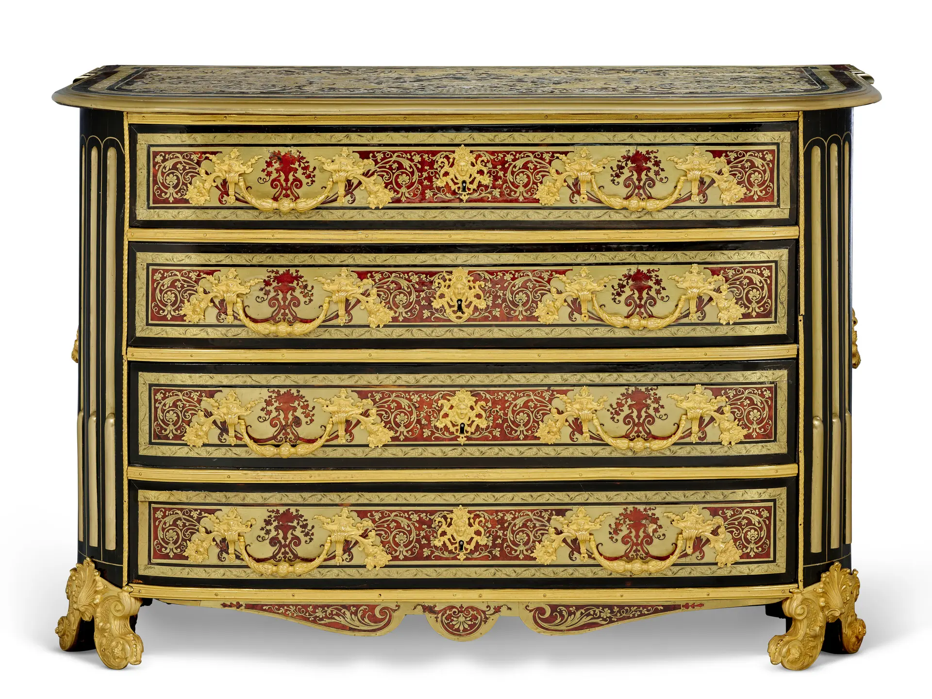 A Regence Ormolu-Mounted Brass, Mother-Of-Pearl and Pewter-Inlaid