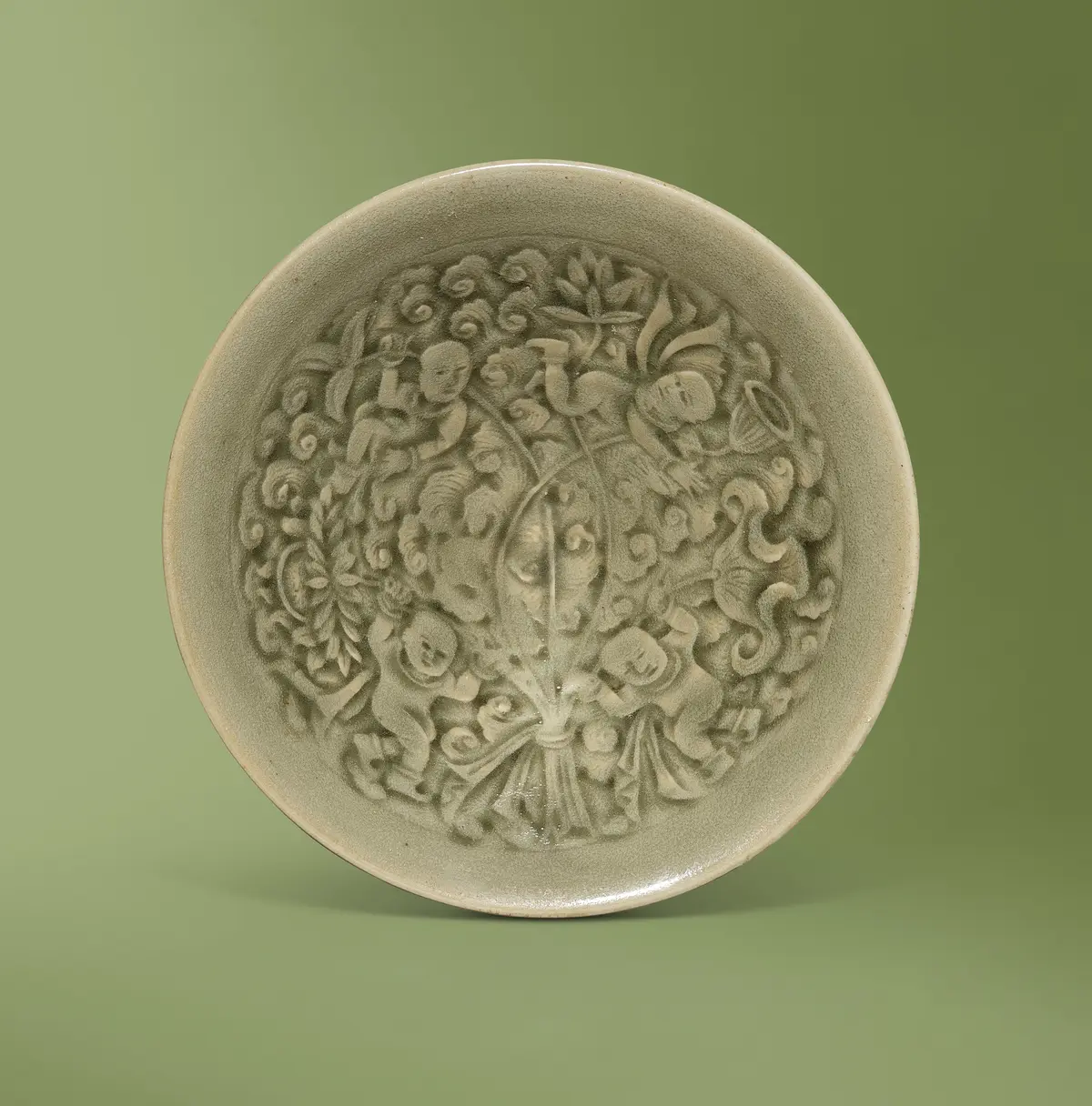 A Yaozhou Celadon Moulded ‘Boys’ Bowl