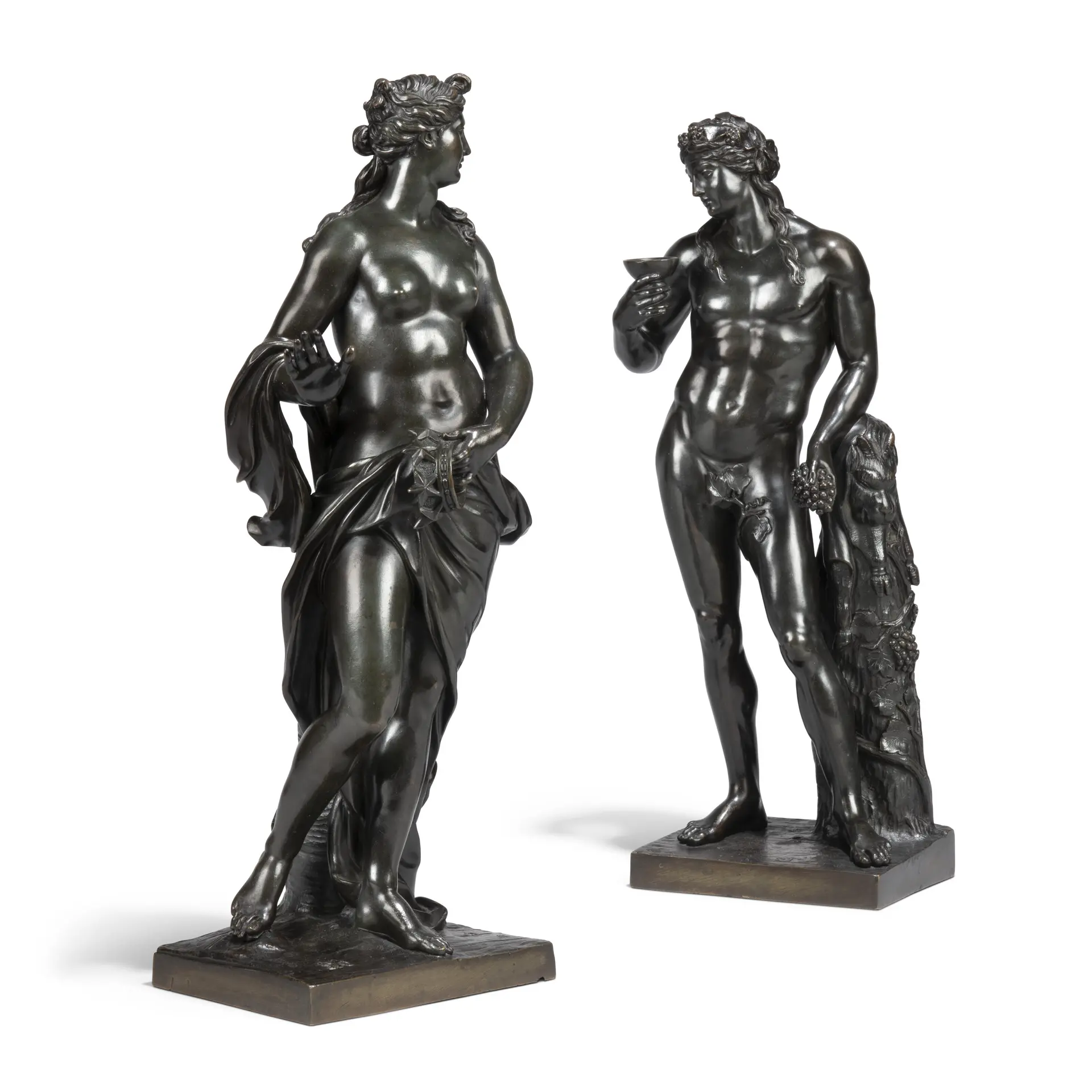 A Pair of Bronze Figures of Bacchus and Ariadne