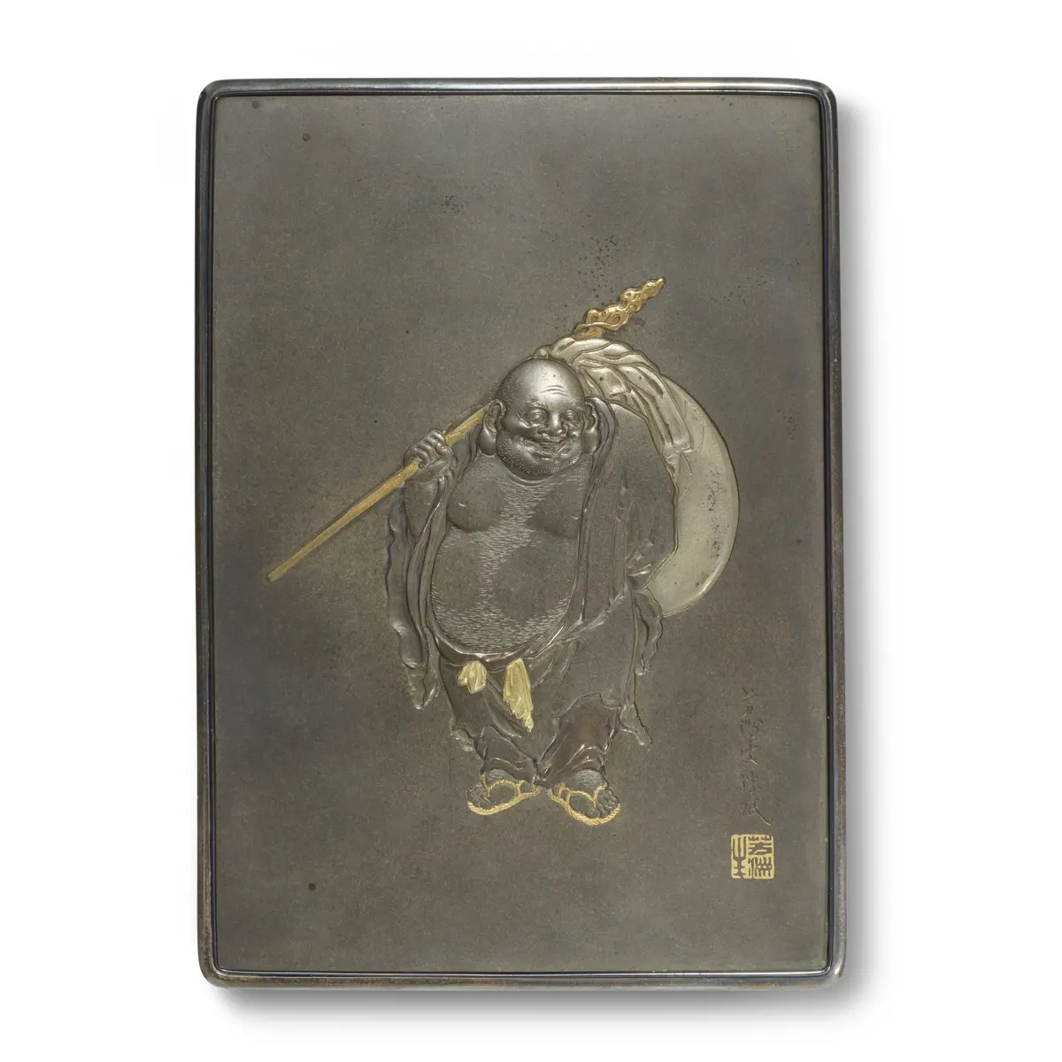 An Inlaid Silver and Shibuichi Rectangular Box and Cover
