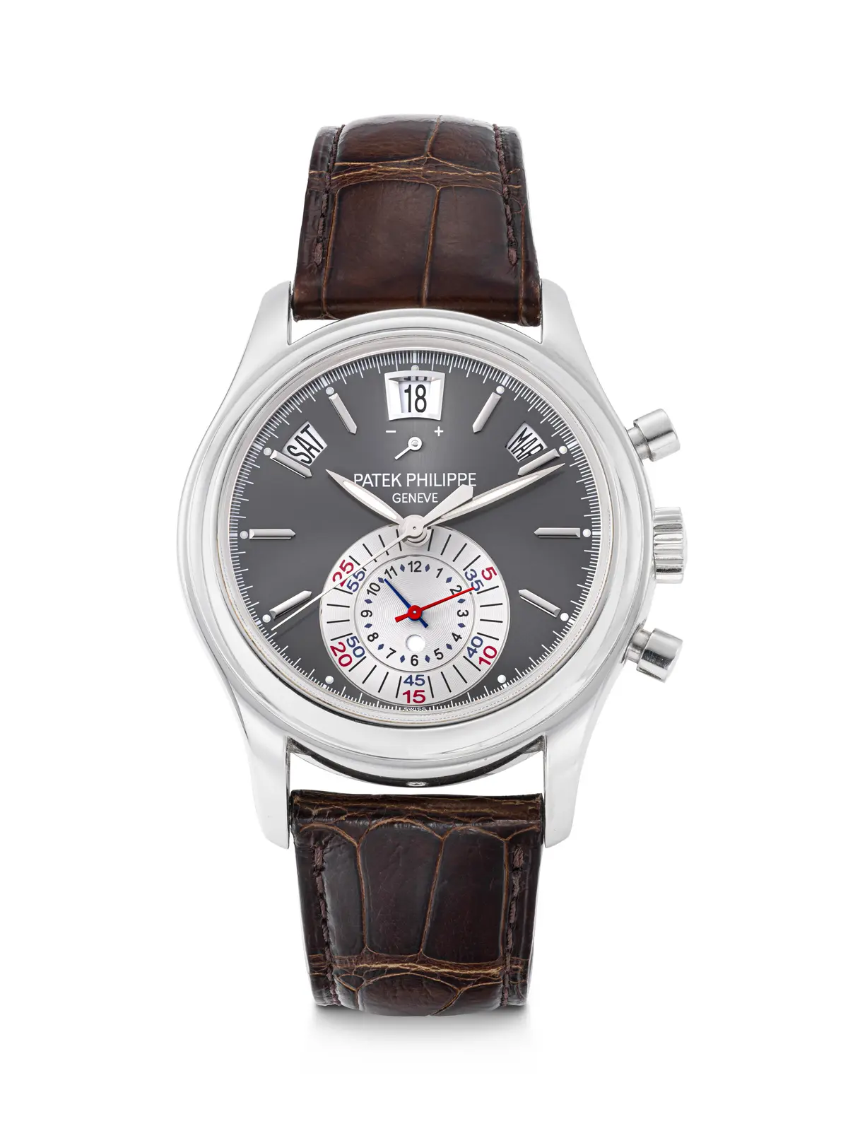 Patek Philippe. A Platinum Automatic Annual Calendar Flyback Chronograph