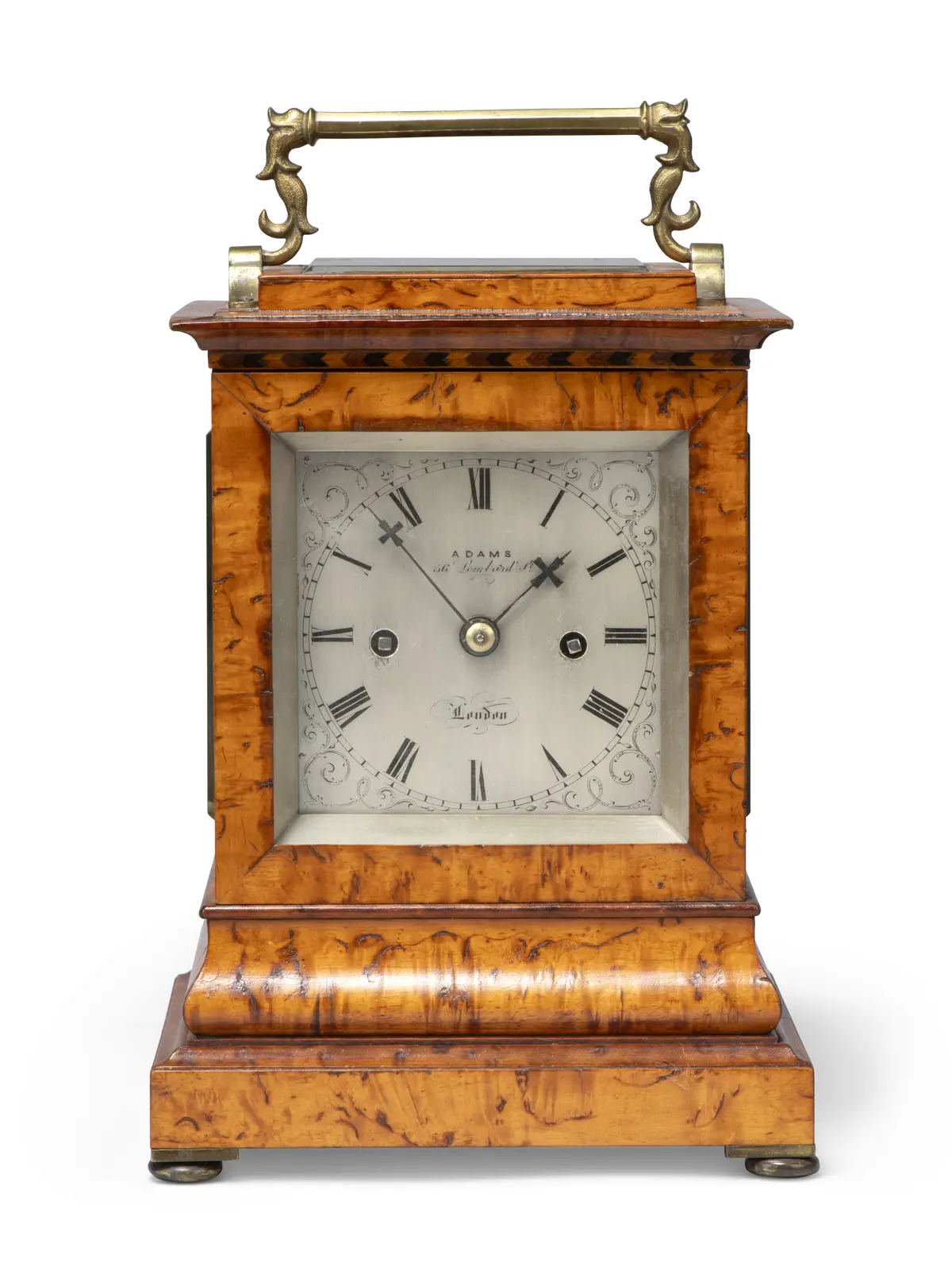 A William Iv Burr Maple Four-Glass Library Clock