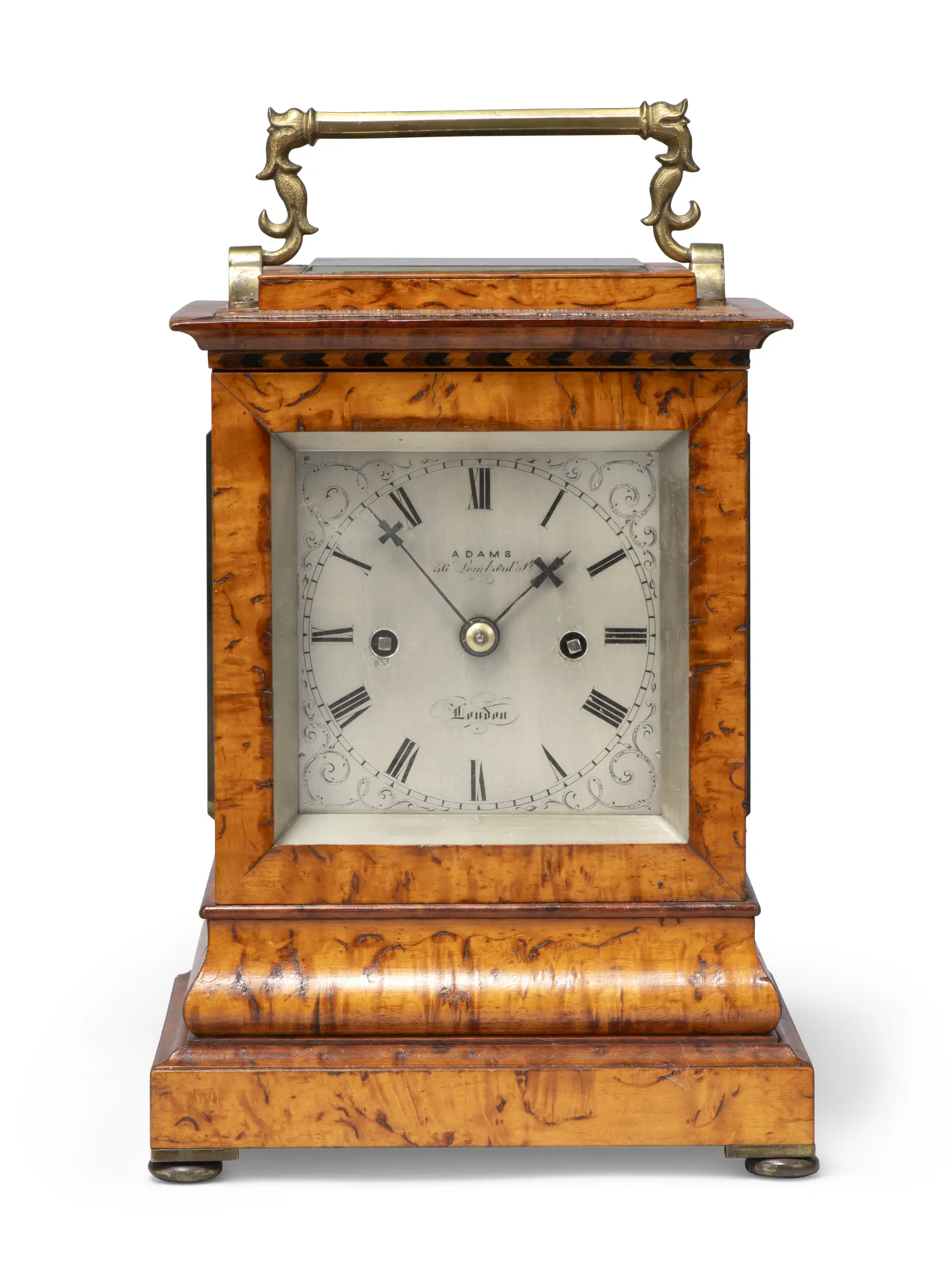 A William Iv Burr Maple Four-Glass Library Clock