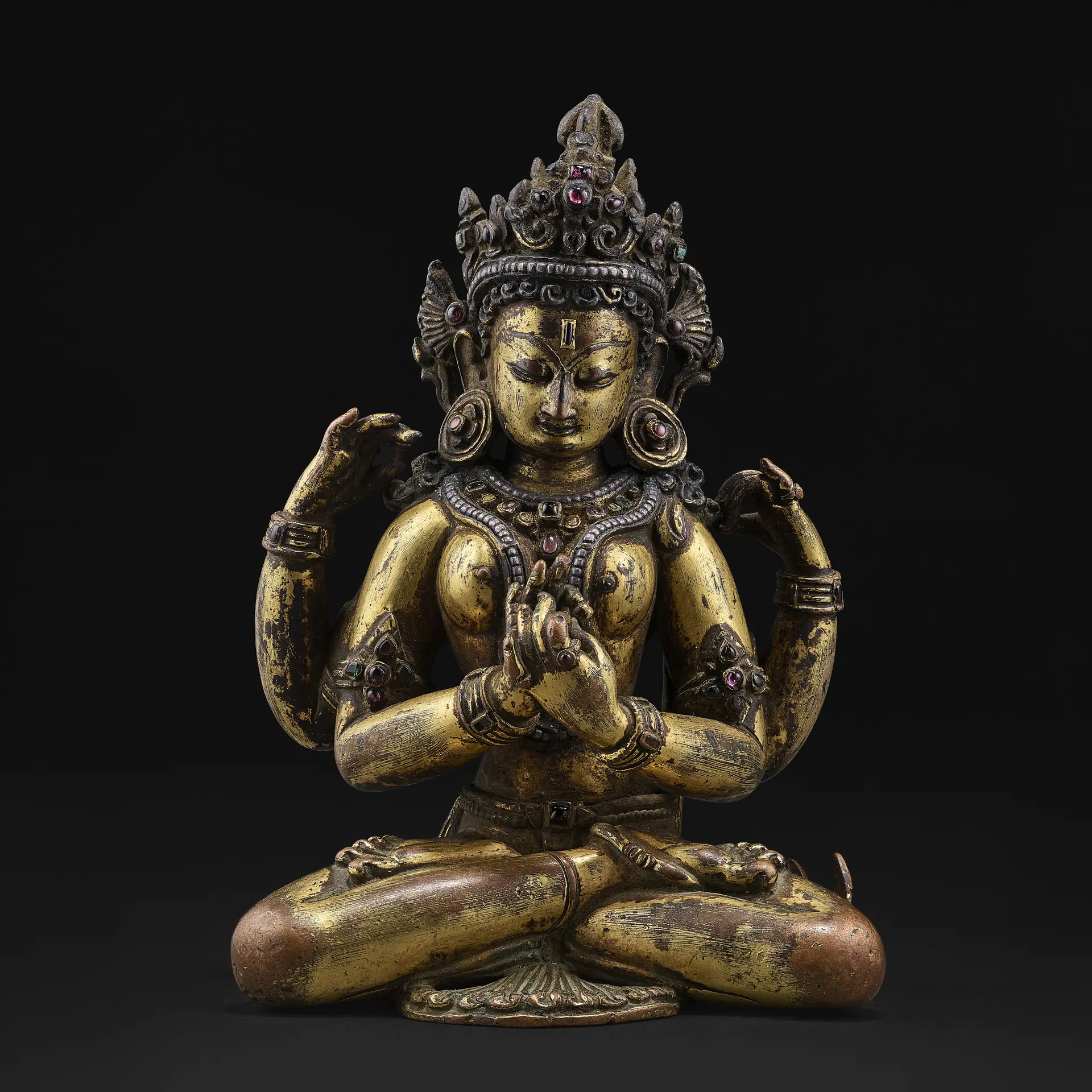 A Silver Inlaid Gilt Copper Alloy Figure of Prajnaparamita