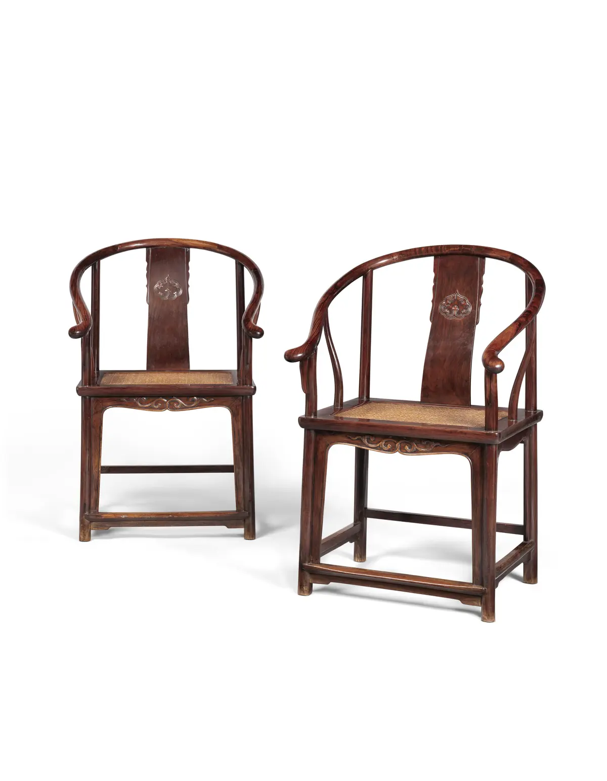 A Rare Pair of Huanghuali Horseshoe-Back Armchairs