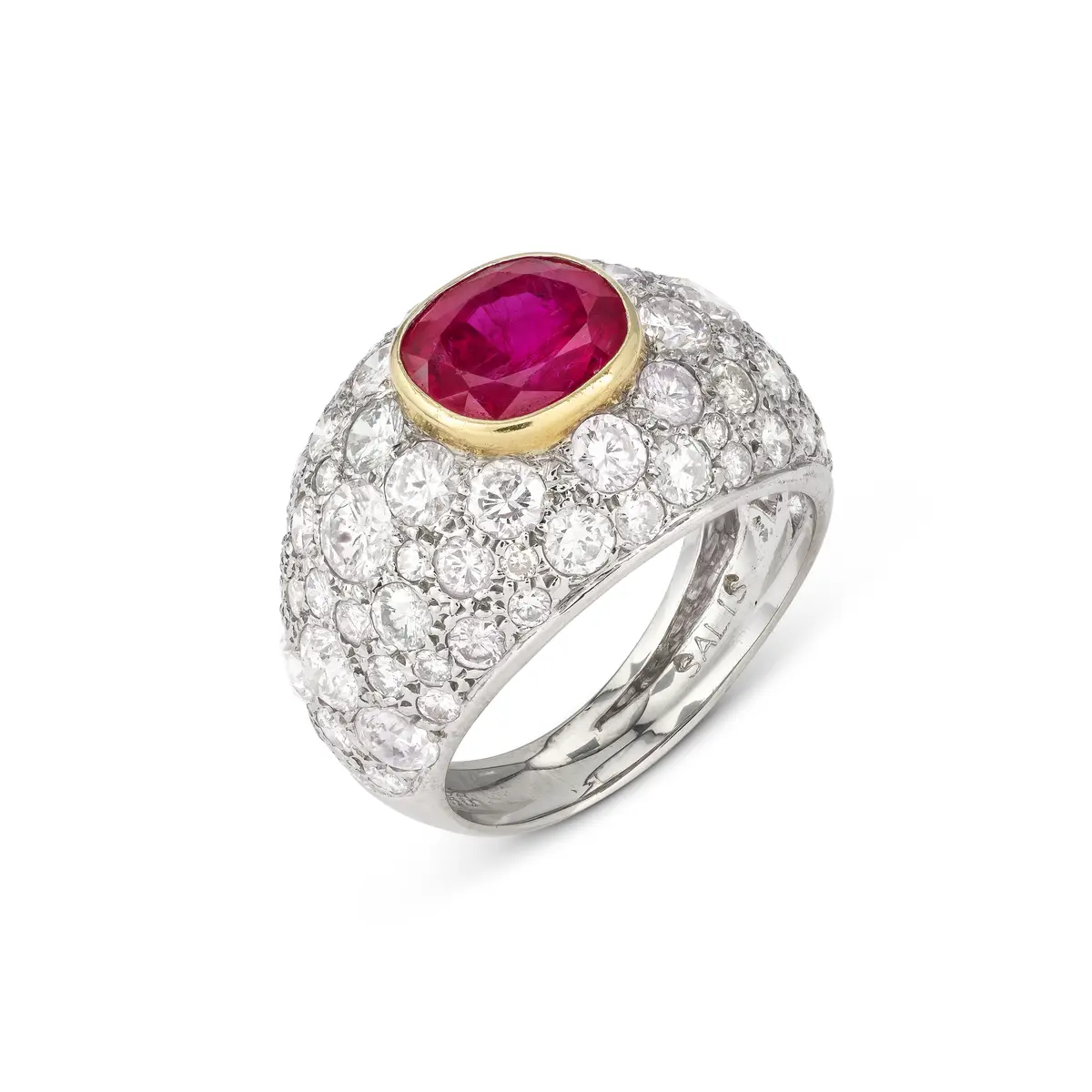Ruby, Coloured Diamond and Diamond Ring