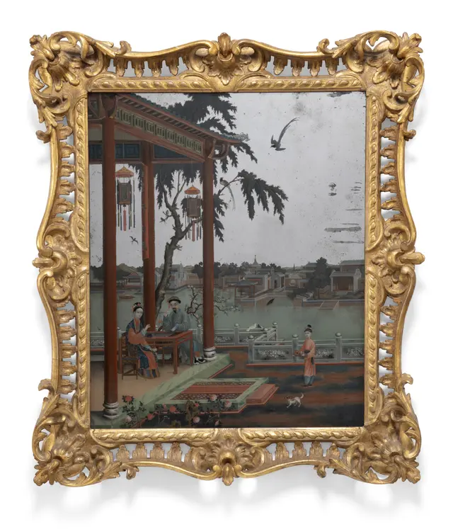 A Chinese Export Reverse Painted Mirror