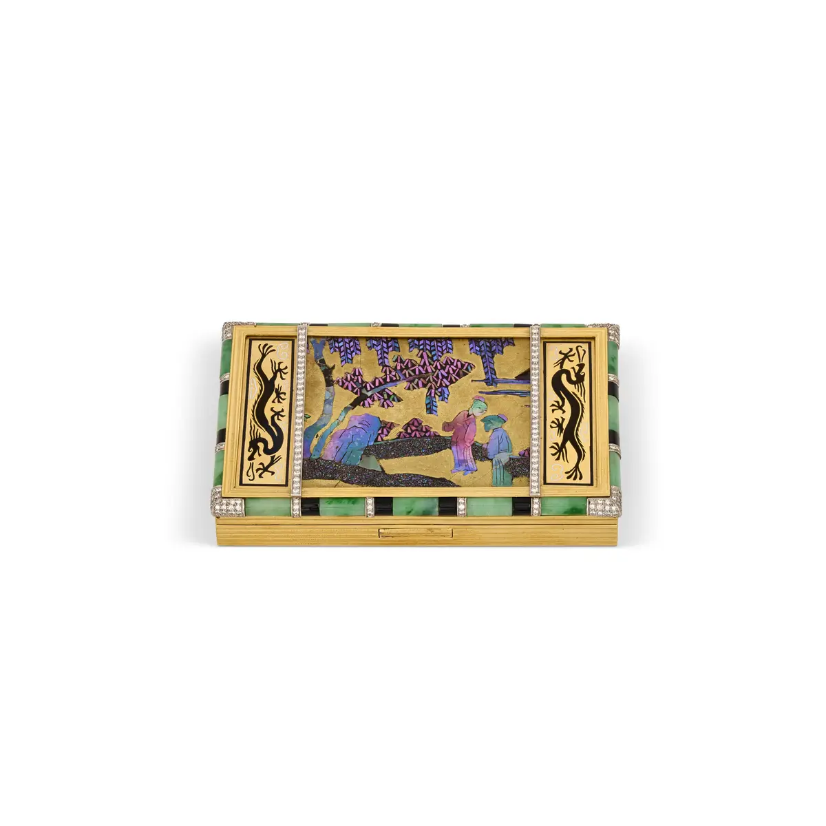 Art Deco Laque Burgauté, Multi-Gem and Enamel Vanity Case