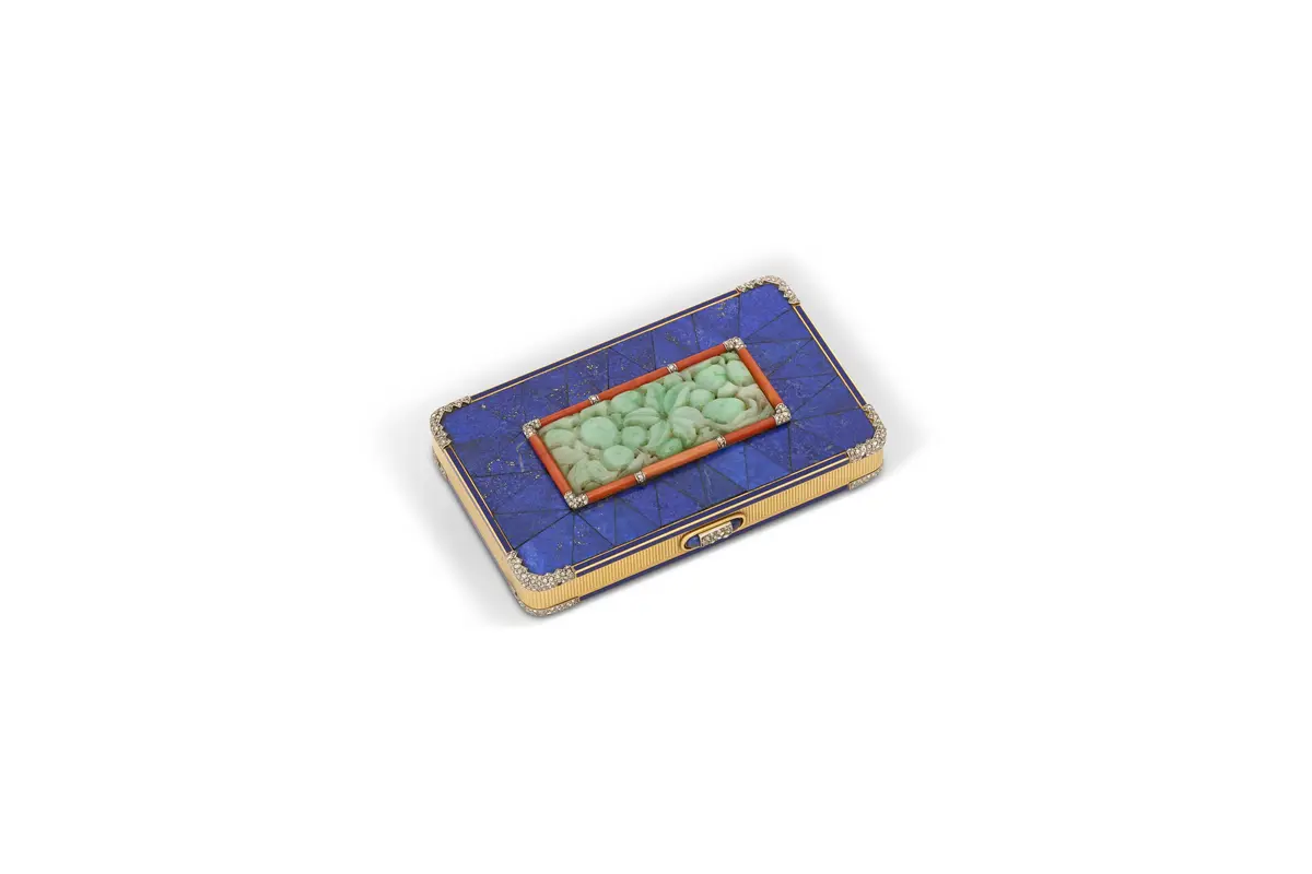 Cartier Art Deco Lapis Lazuli, Jade, Coral, Diamond, Sapphire and