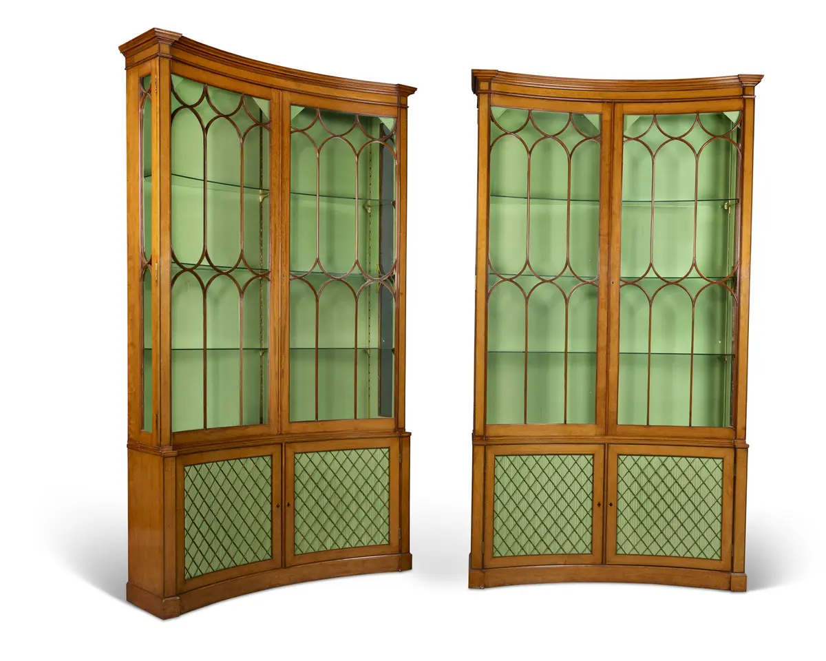 A Pair of George Iii Satinwood Concave-Fronted Bookcases