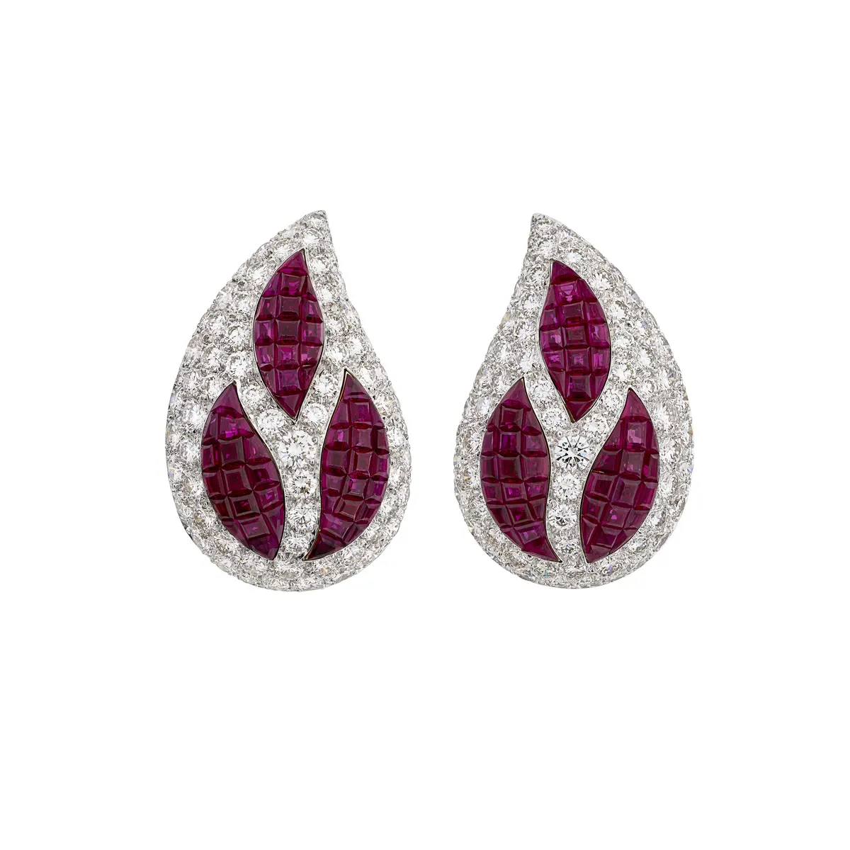 Van Cleef & Arpels Pair of Ruby and Diamond 'Venus' Mystery-Set Earrings