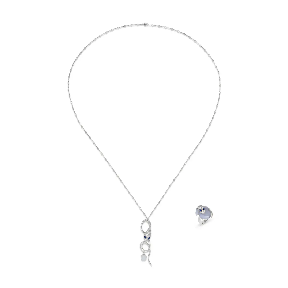 Set of Chalcedony, Sapphire and Diamond Jewellery