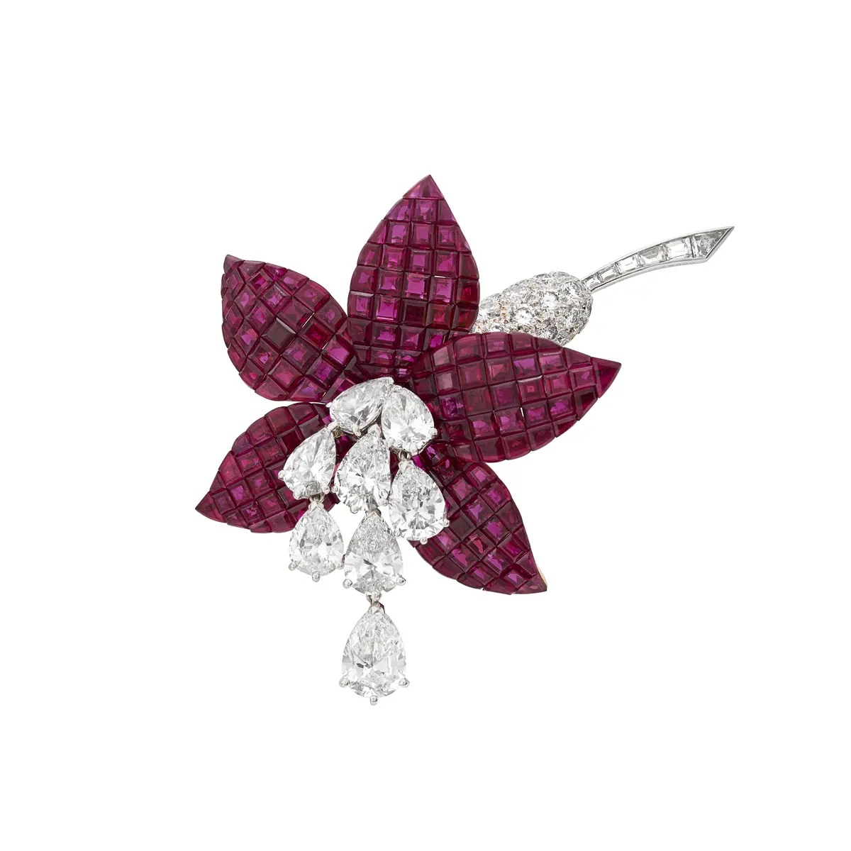 Van Cleef & Arpels Ruby and Diamond 'Fuchsia' Mystery-Set Clip-Brooch