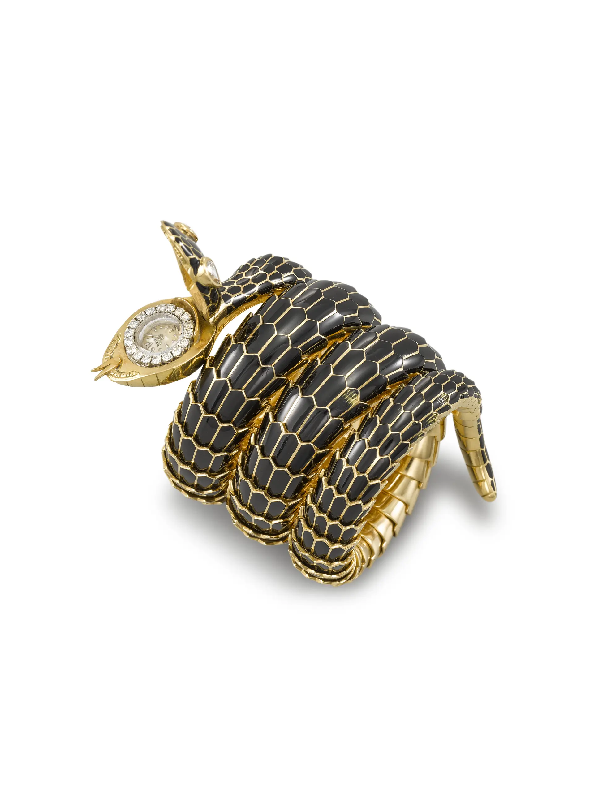 BVLGARI. AN EXQUISITE AND EXTREMELY RARE 18K GOLD, BLACK ENAMEL AND