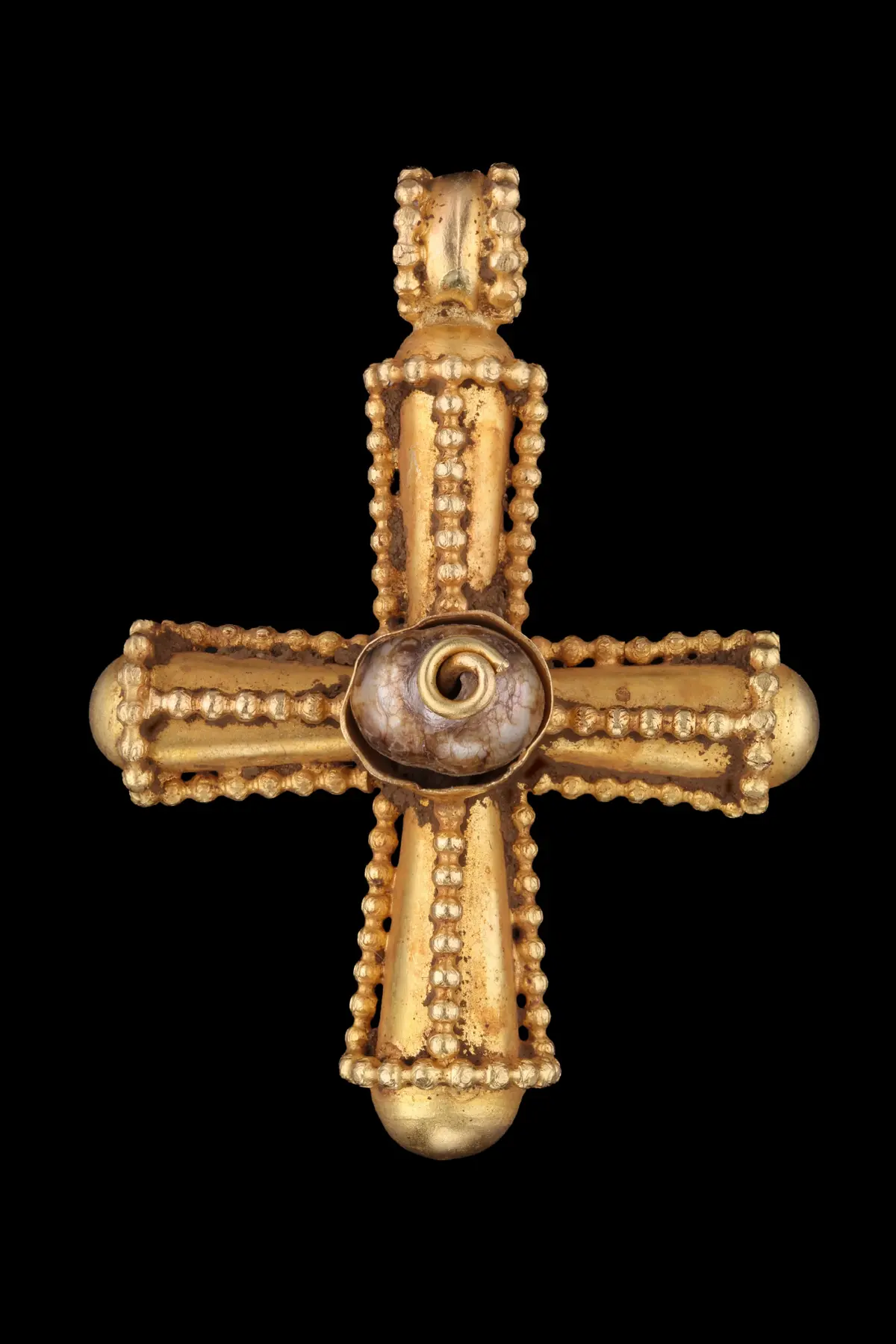 BYZANTINE GOLD CROSS PENDANT WITH PELLETS