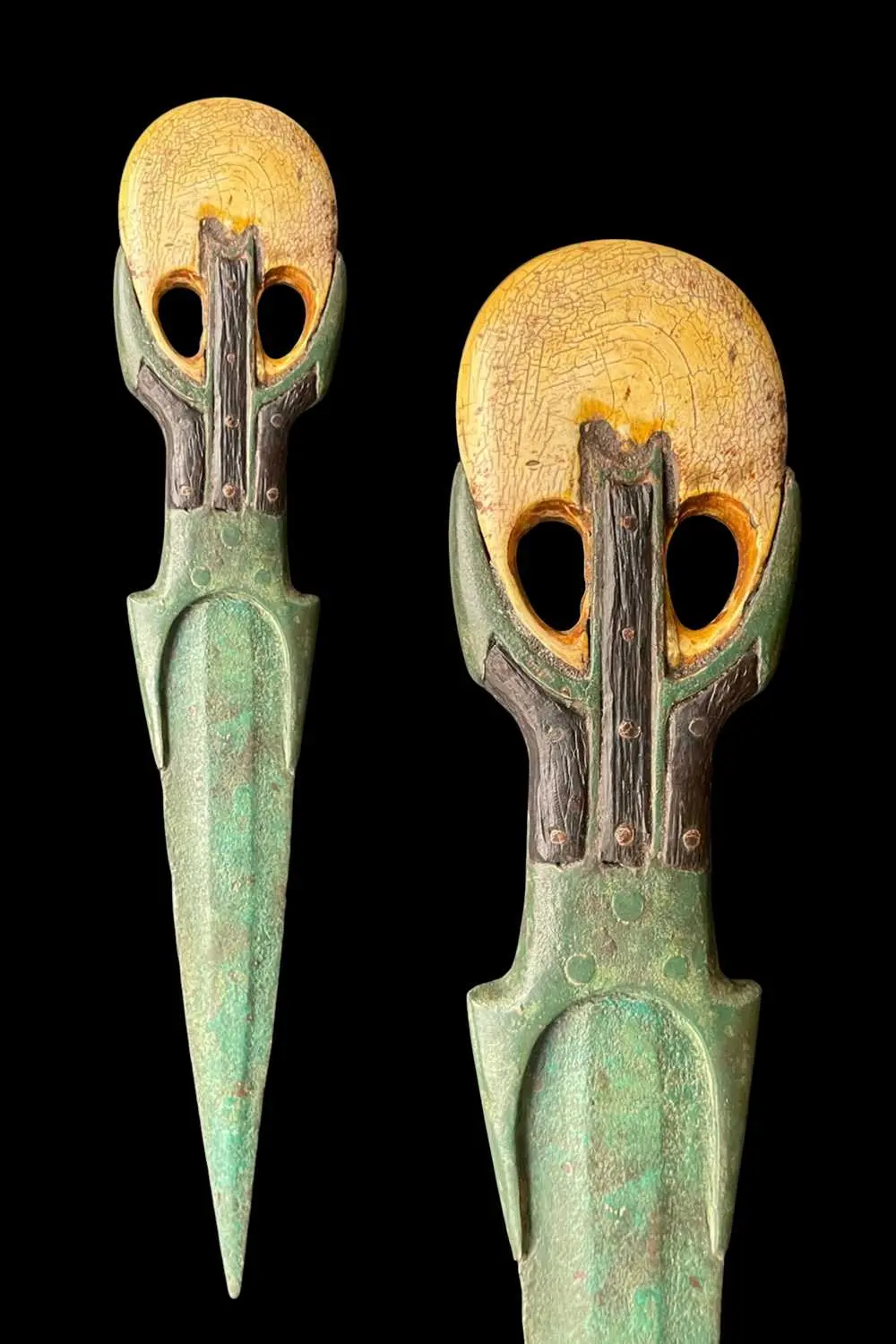 EGYPTIAN BRONZE DAGGER WITH OPENWORK BONE POMMEL