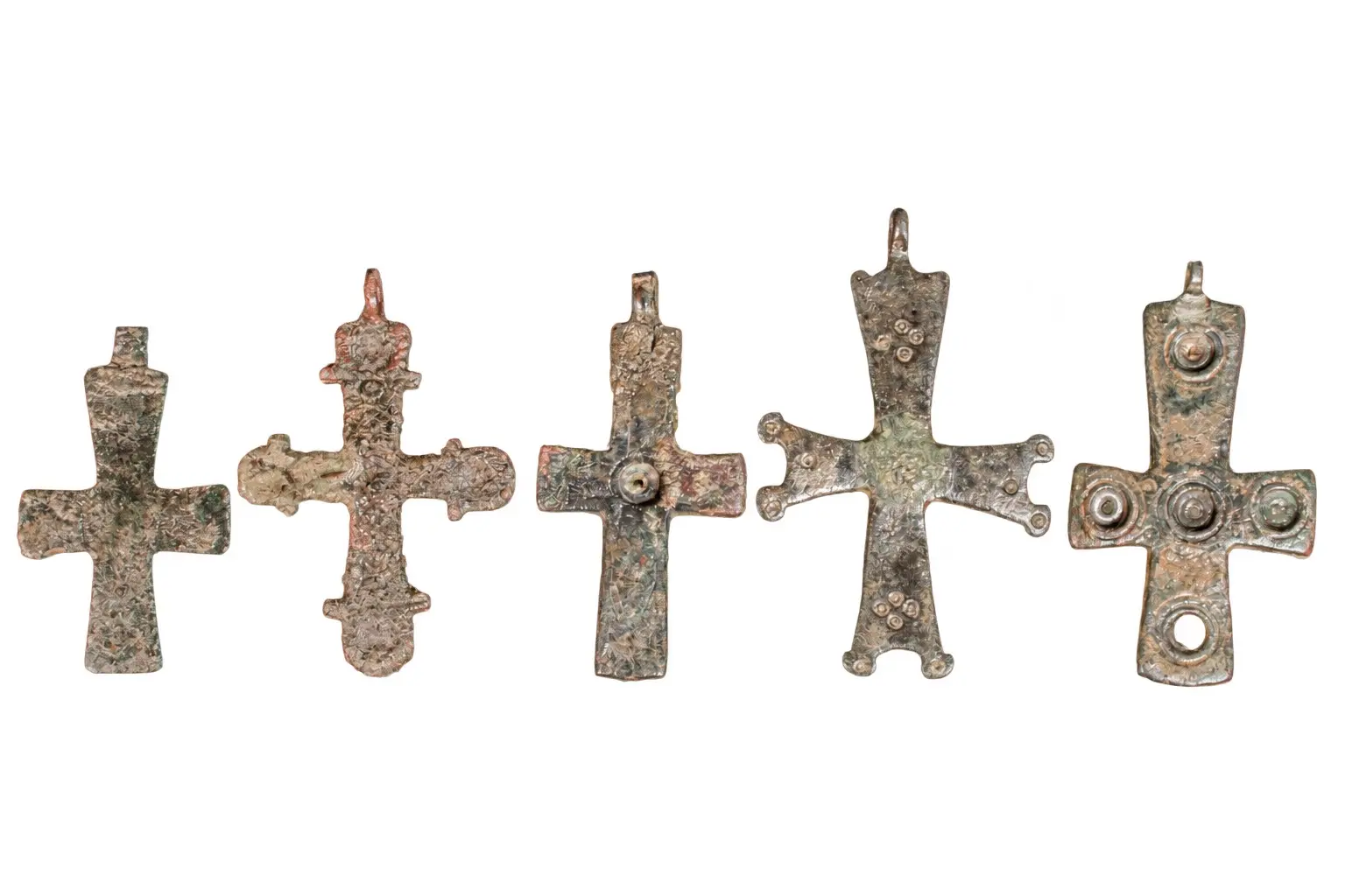 COLLECTION OF BYZANTINE BRONZE CROSS PENDANTS