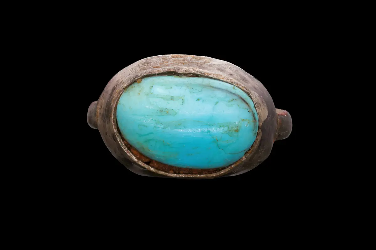 MEDIEVAL SILVER RING WITH TURQUOISE CABOCHON