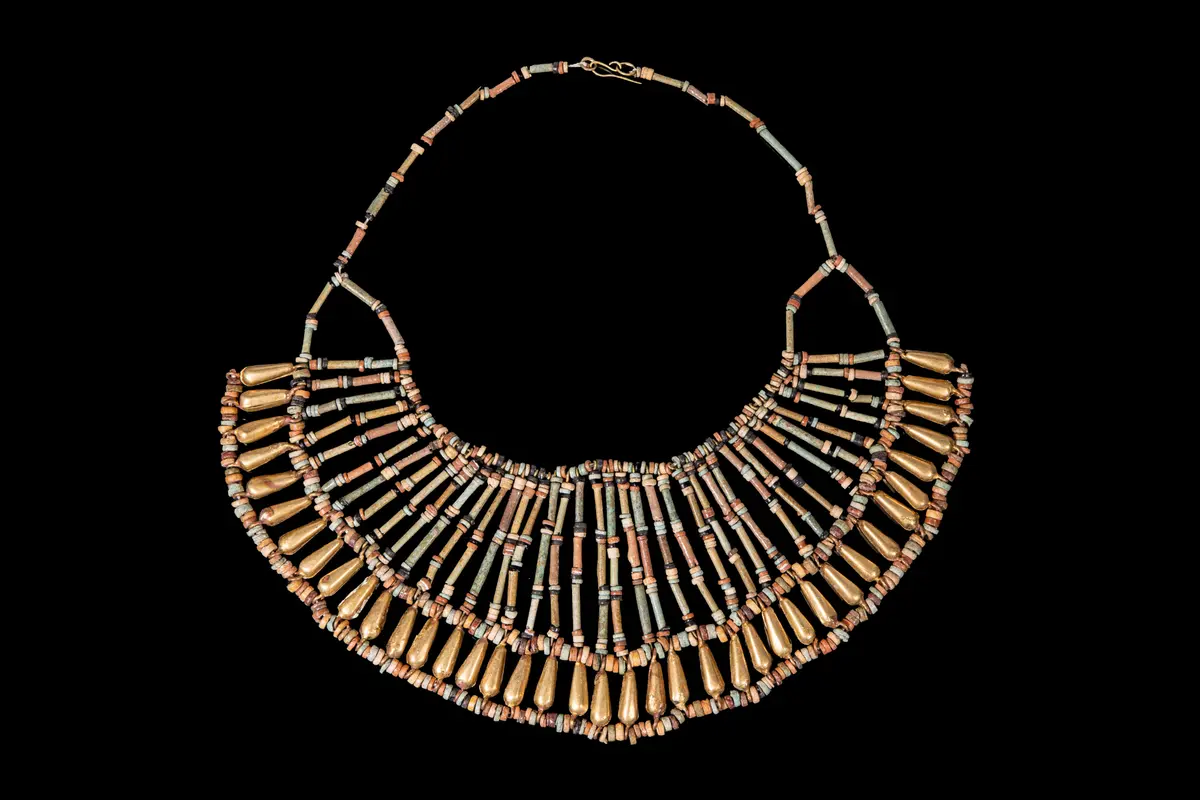RARE EGYPTIAN GOLD AND FAIENCE PECTORAL NECKLACE