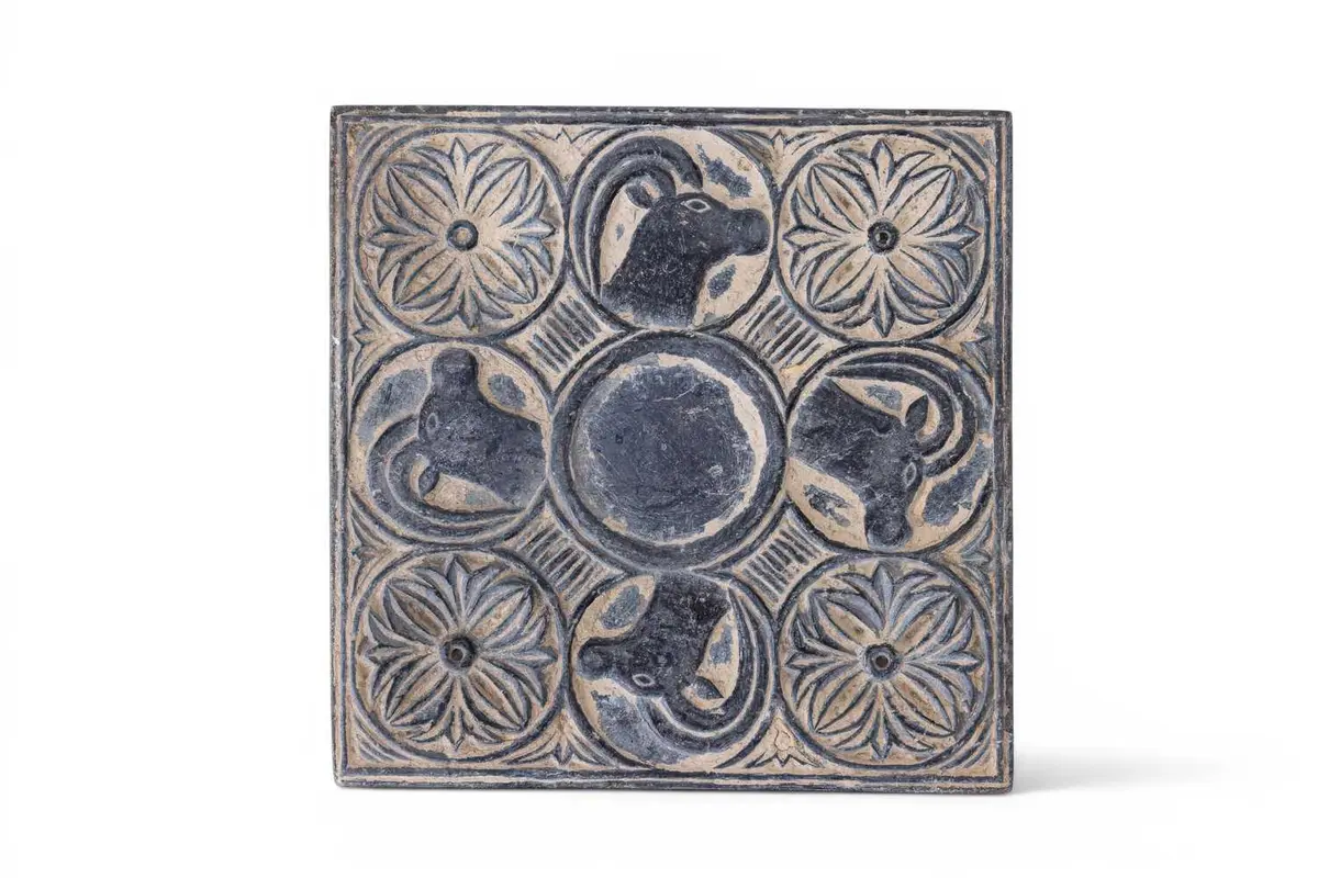 BACTRIAN STONE TILE WITH IBEXES AND ROSETTES