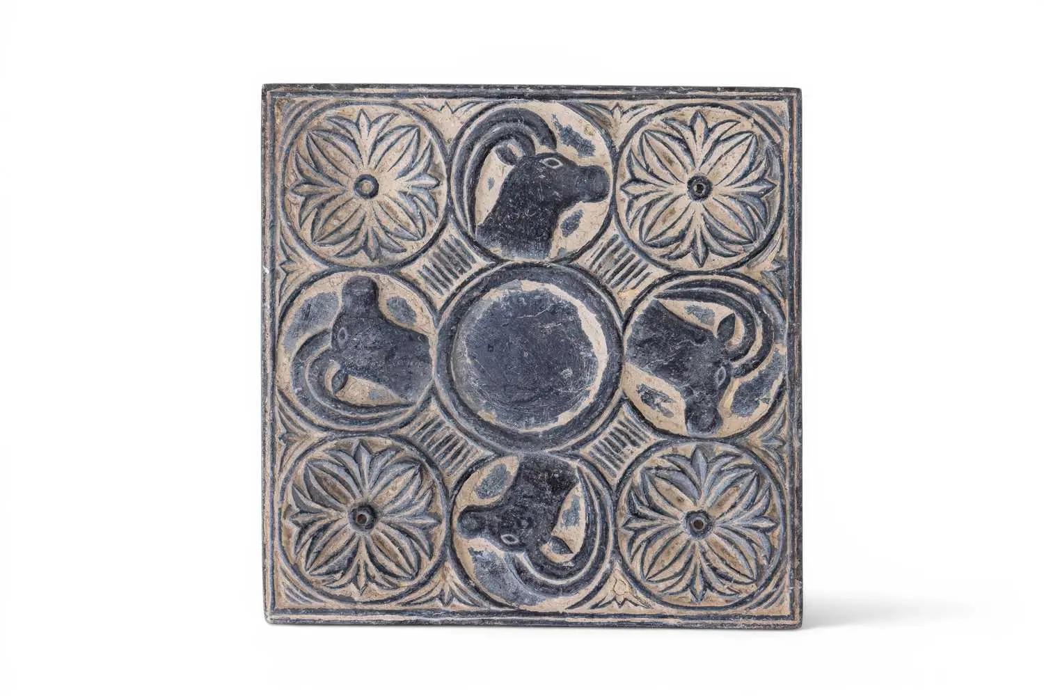 BACTRIAN STONE TILE WITH IBEXES AND ROSETTES