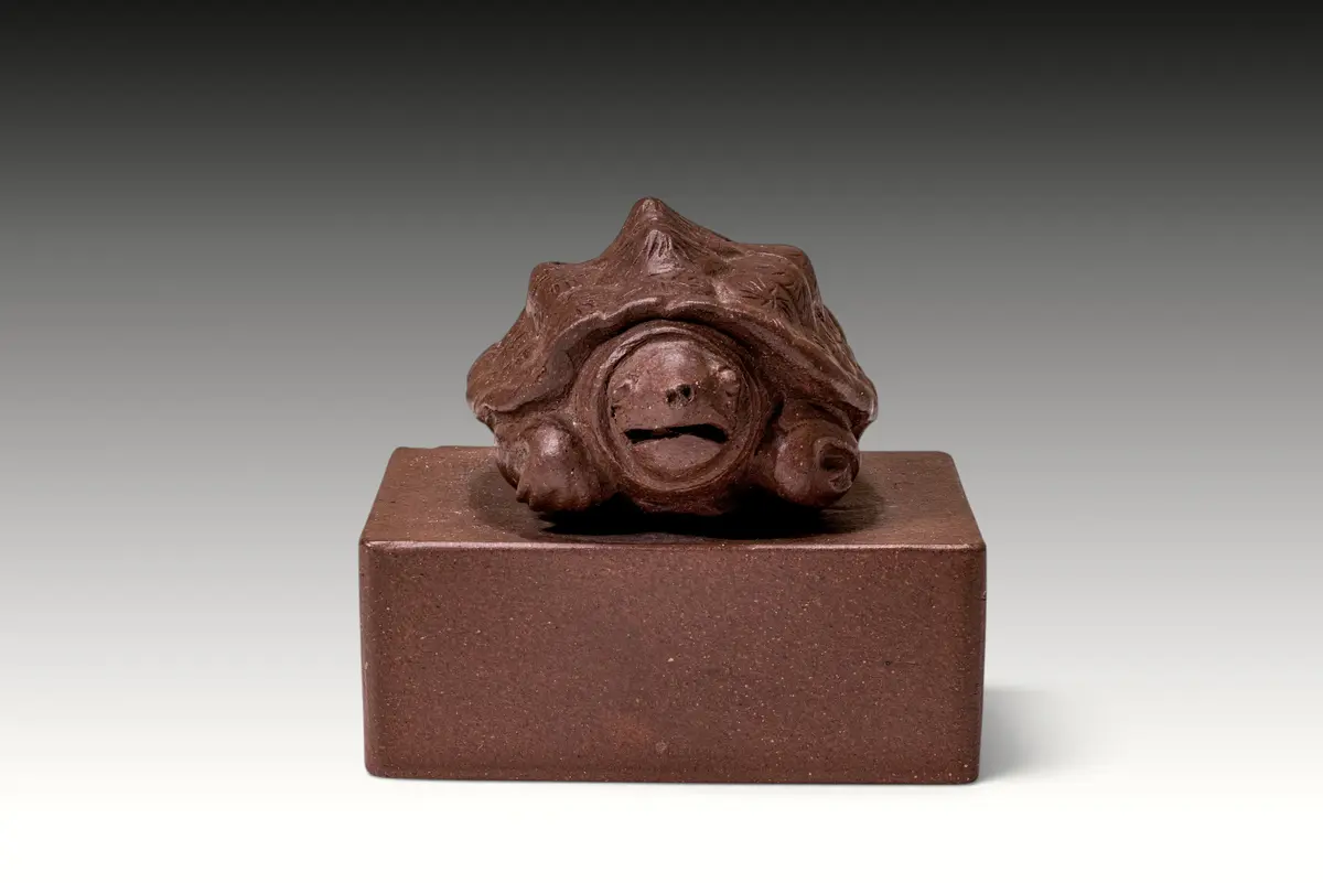 RARE YIXING SQUARE SEAL WITH TURTLE FINIAL, SIGNED YOU QINQING