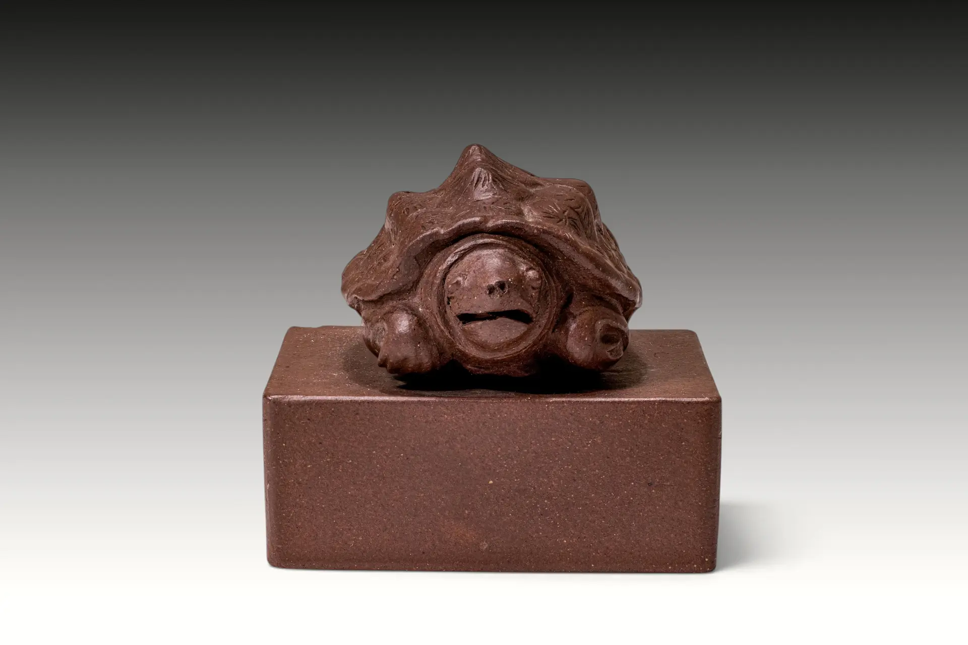 RARE YIXING SQUARE SEAL WITH TURTLE FINIAL, SIGNED YOU QINQING