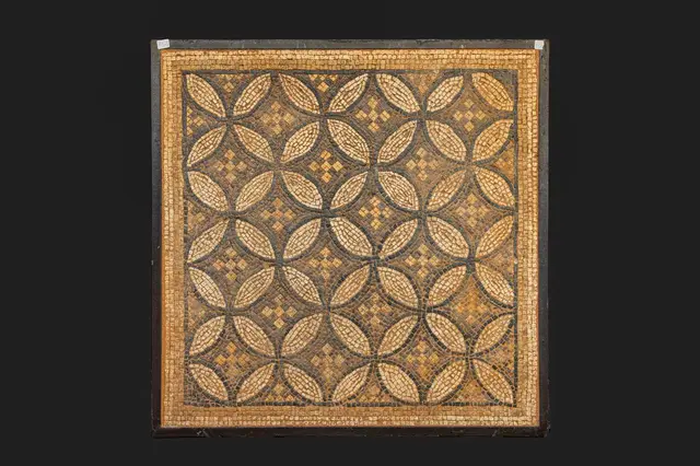 ROMAN MOSAIC PANEL WITH GEOMETRIC MOTIF AND CROSSES