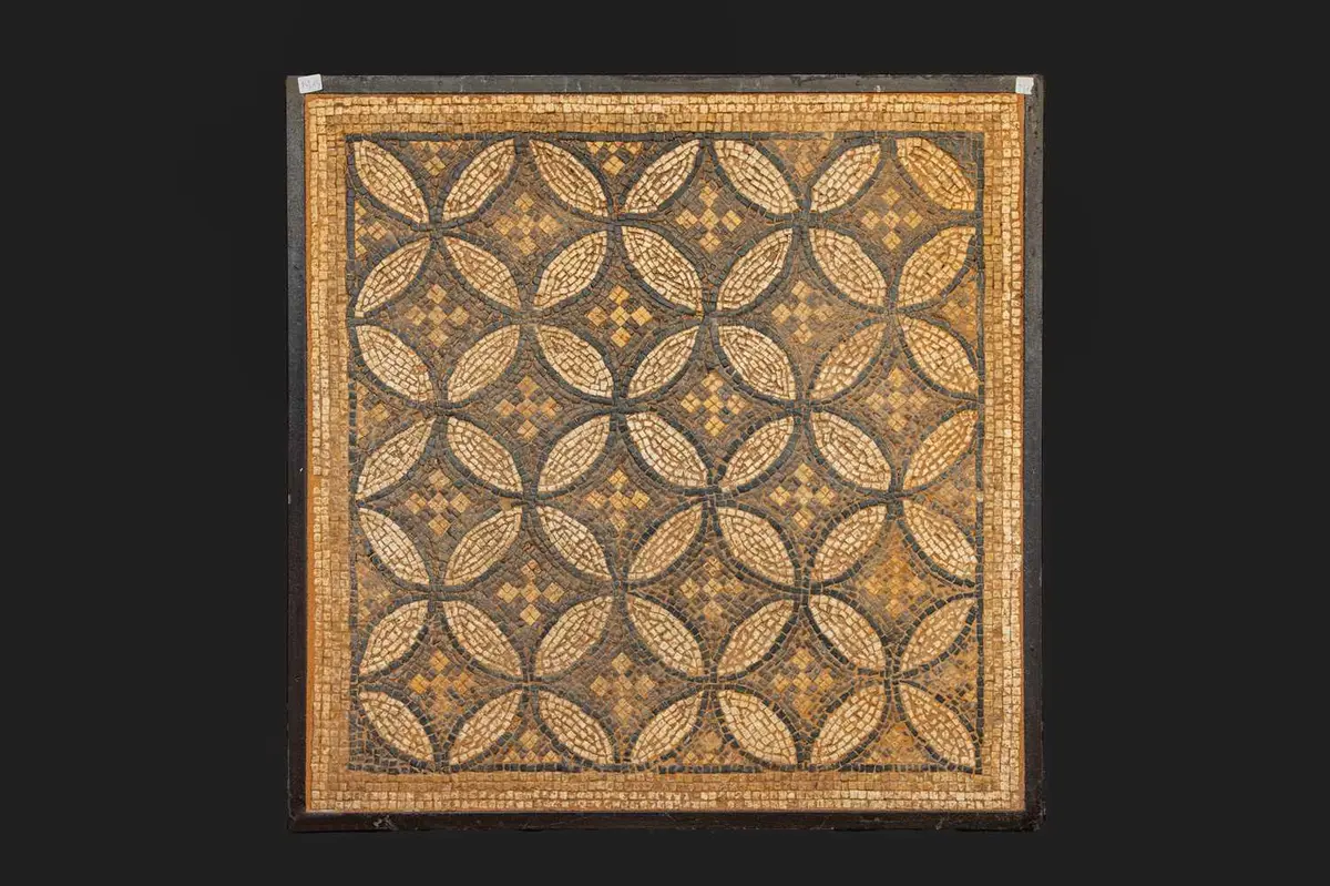 ROMAN MOSAIC PANEL WITH GEOMETRIC MOTIF AND CROSSES
